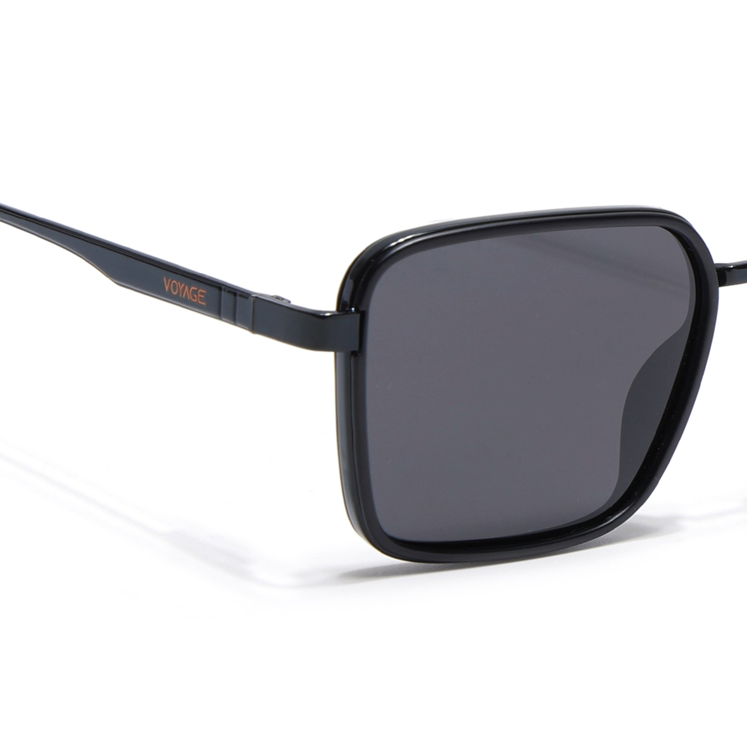 Square Polarized Sunglasses for Men & Women (Black Lens | Black Frame - VOYLB06-C1)