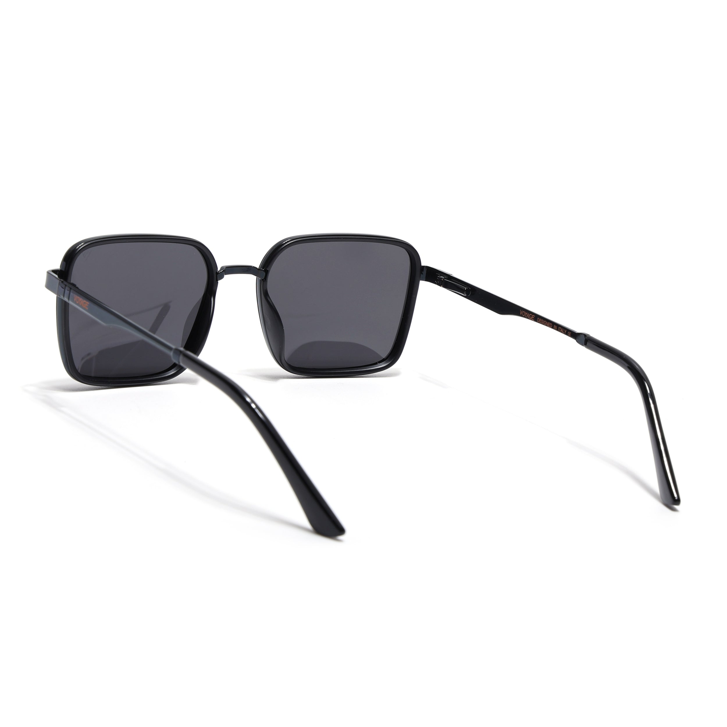 Square Polarized Sunglasses for Men & Women (Black Lens | Black Frame - VOYLB06-C1)