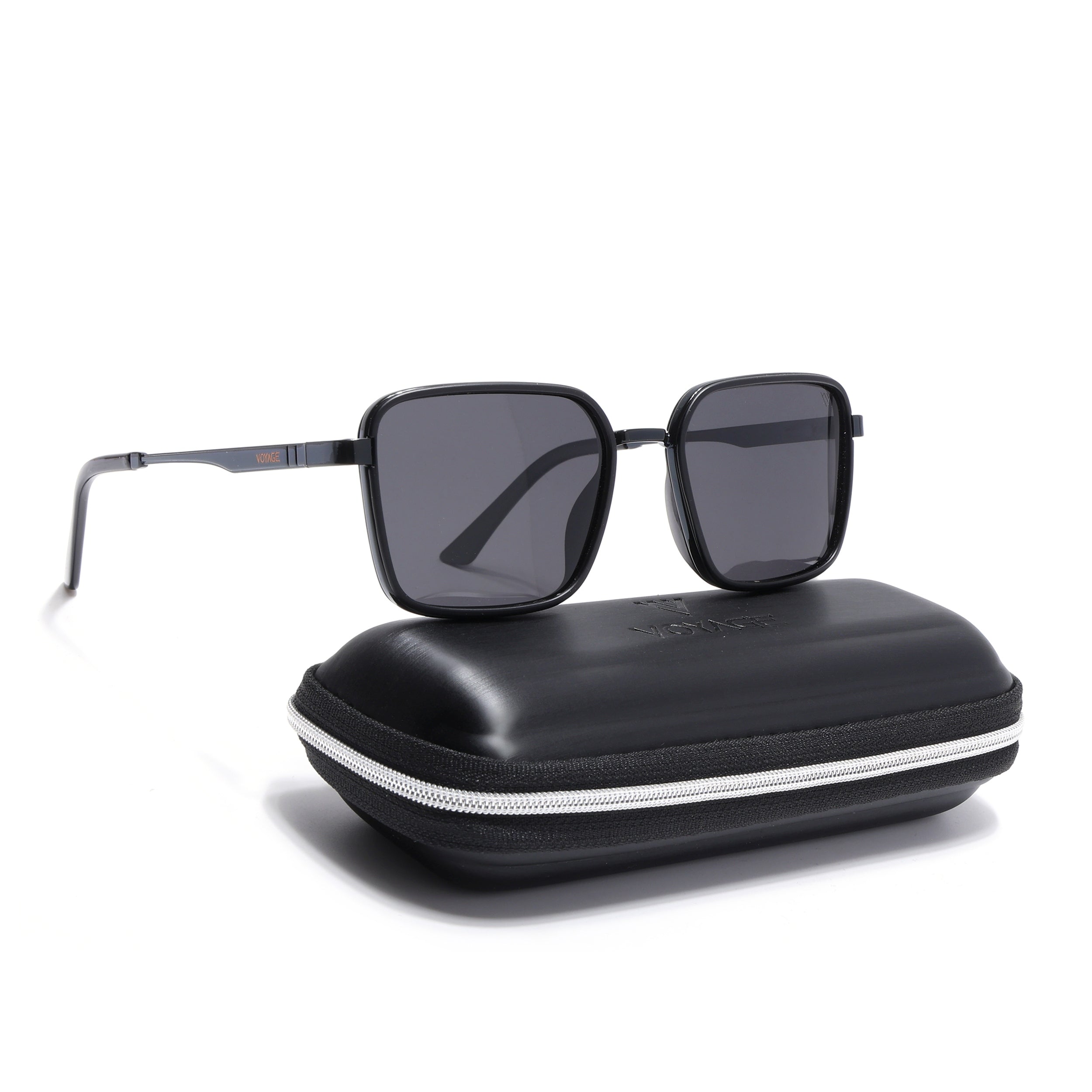 Square Polarized Sunglasses for Men & Women (Black Lens | Black Frame - VOYLB06-C1)