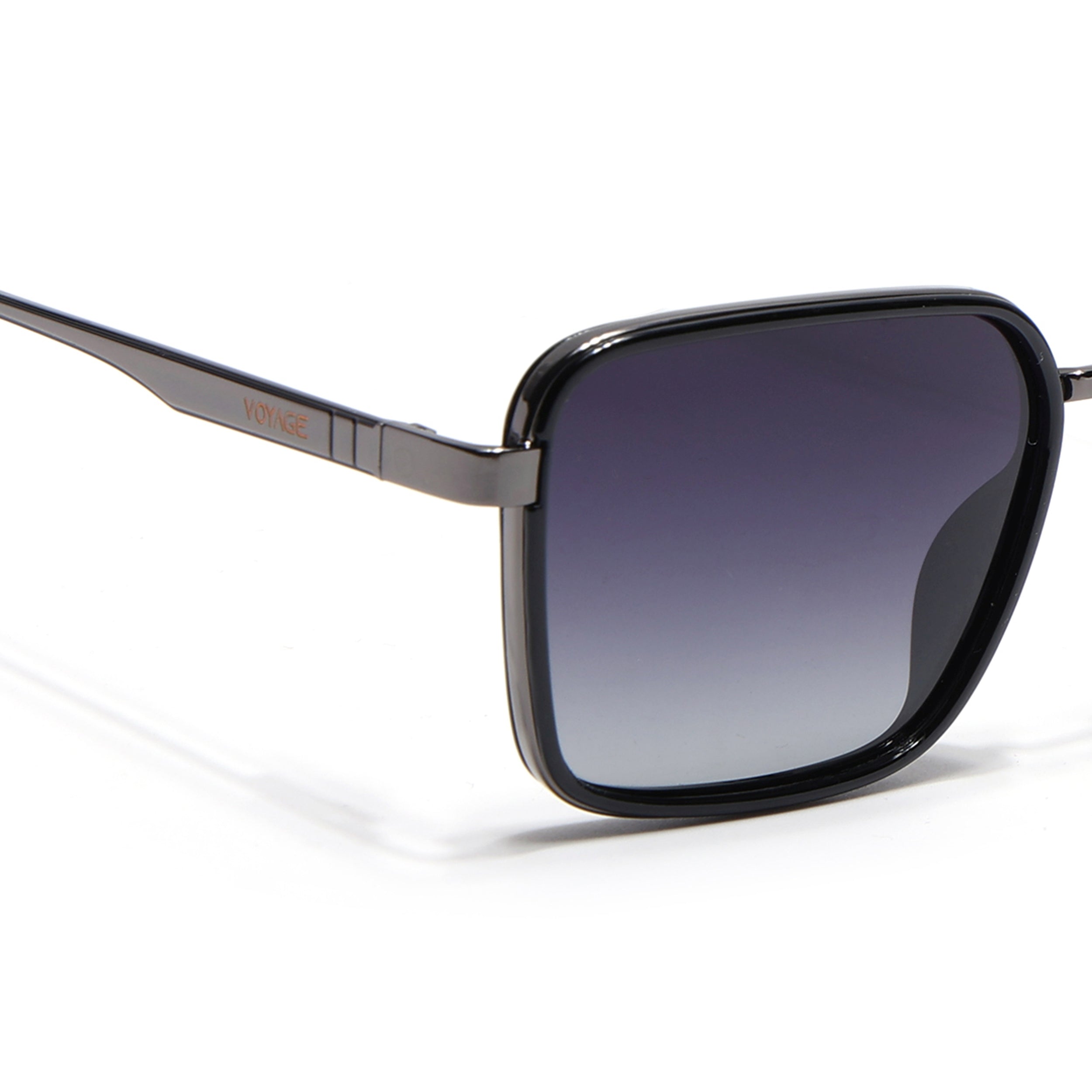 Square Polarized Sunglasses for Men & Women (Grey & clear Lens | Grey & Black Frame - VOYLB06-C2)