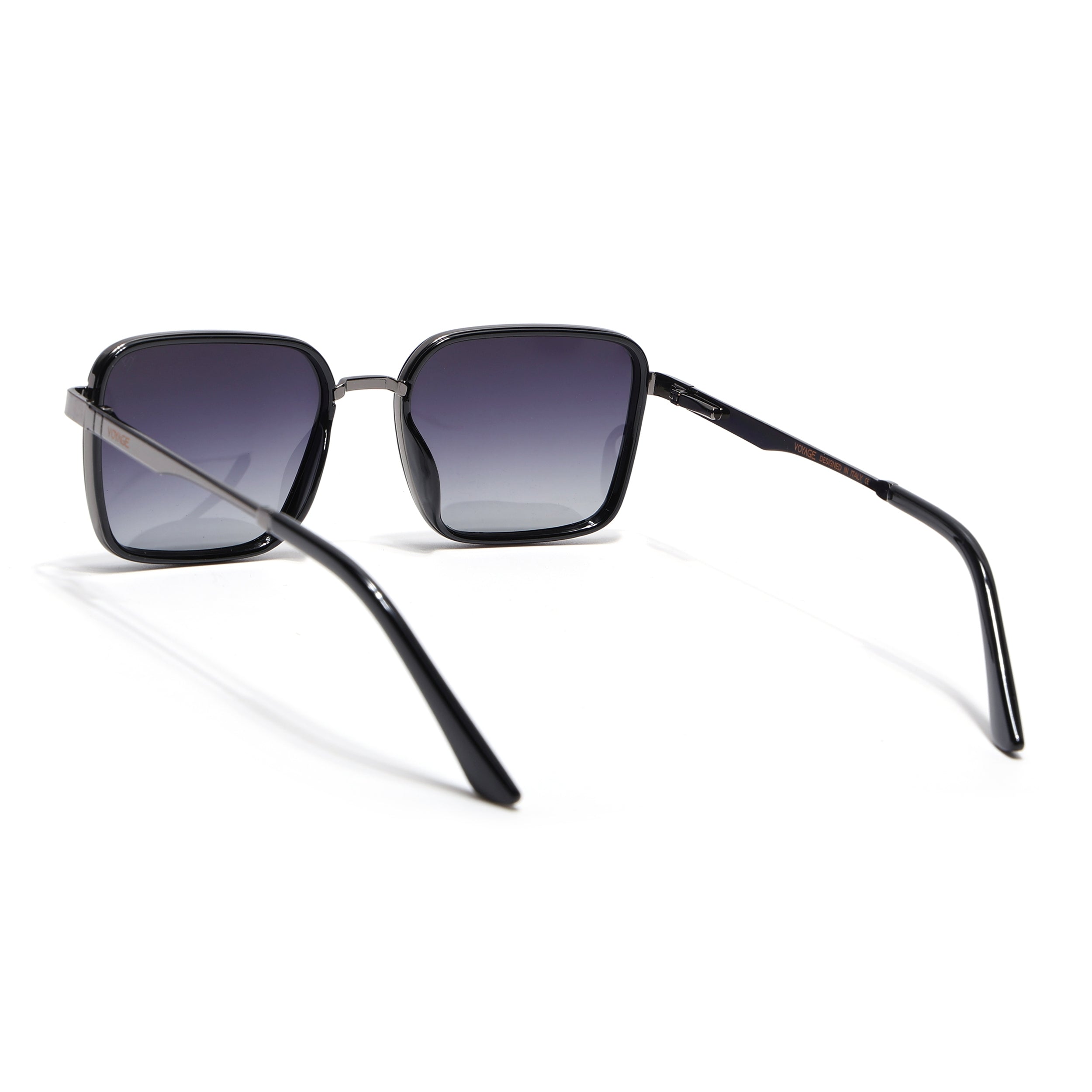 Square Polarized Sunglasses for Men & Women (Grey & clear Lens | Grey & Black Frame - VOYLB06-C2)