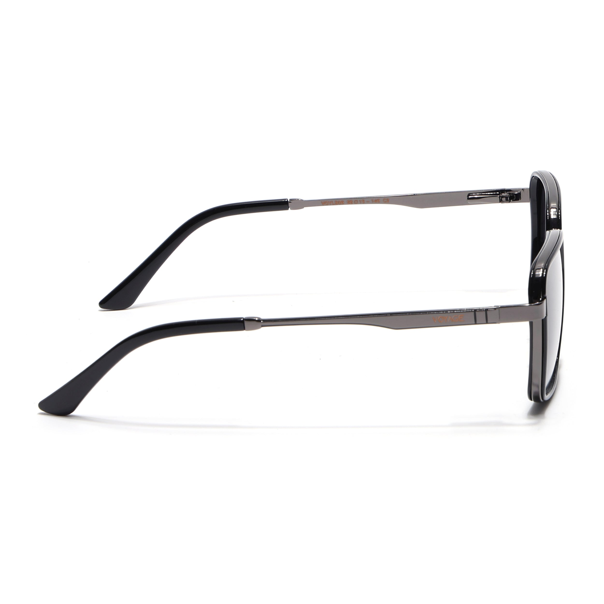 Square Polarized Sunglasses for Men & Women (Grey & clear Lens | Grey & Black Frame - VOYLB06-C2)