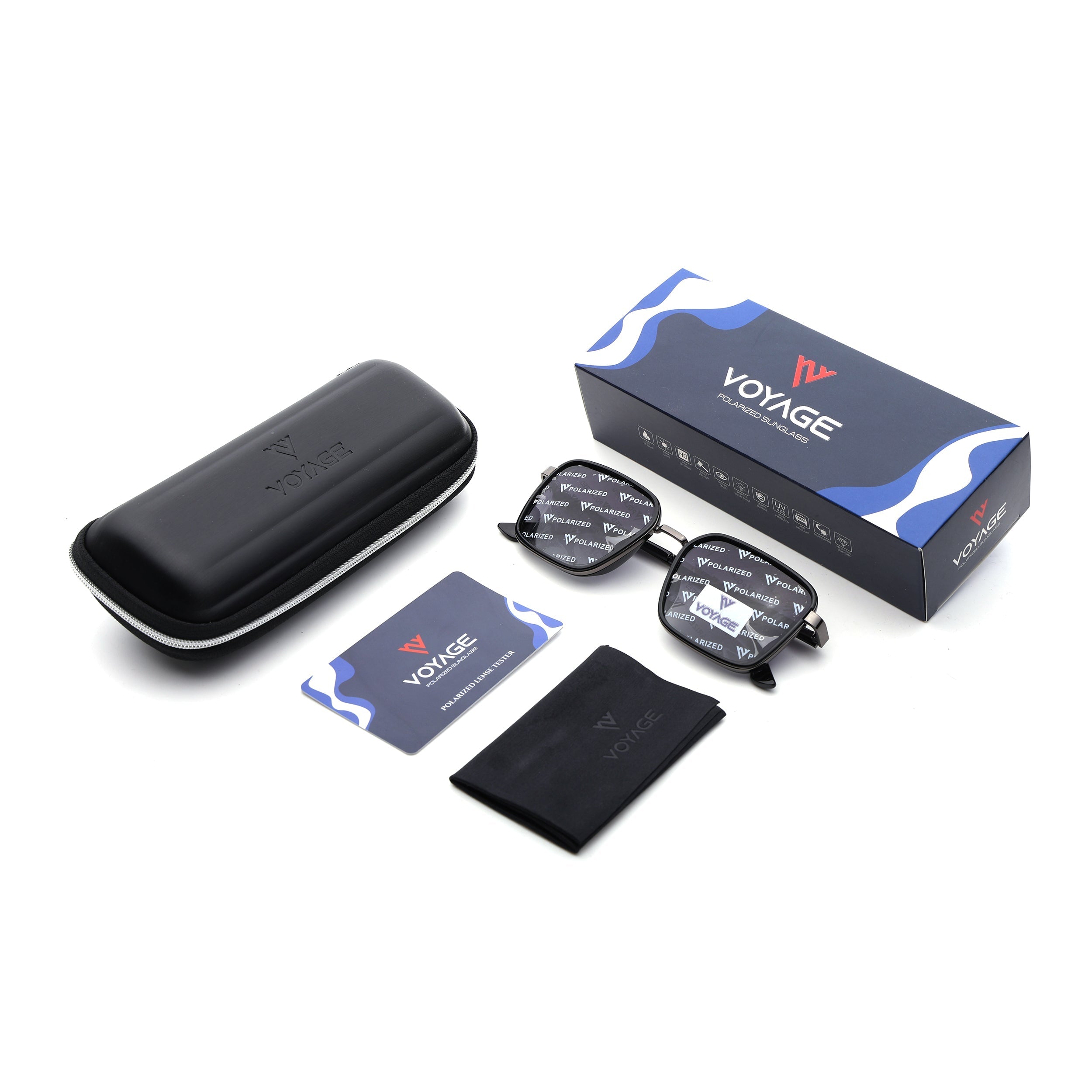 Square Polarized Sunglasses for Men & Women (Grey & clear Lens | Grey & Black Frame - VOYLB06-C2)