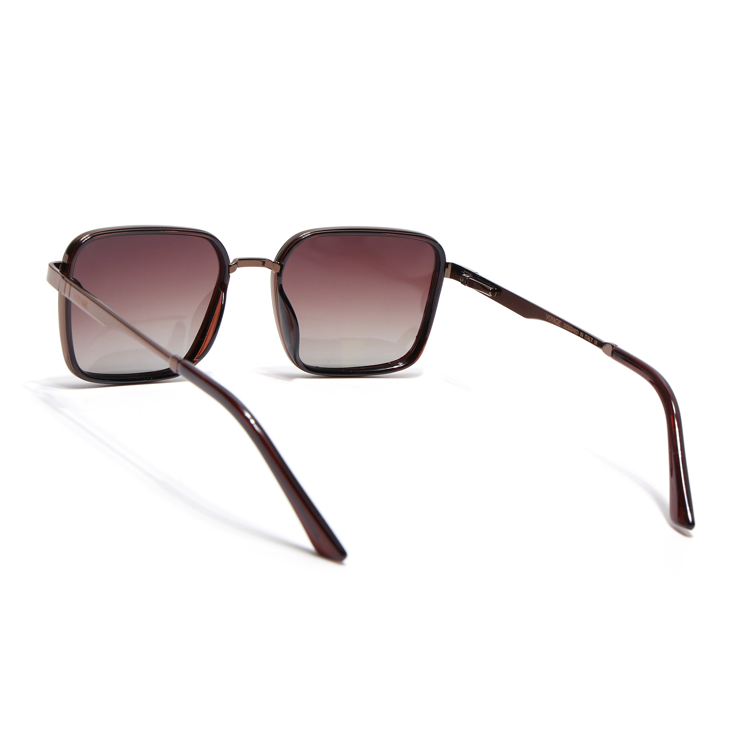 Square Polarized Sunglasses for Men & Women (Brown & Clear Lens | Brown & Black Frame - VOYLB06-C3)