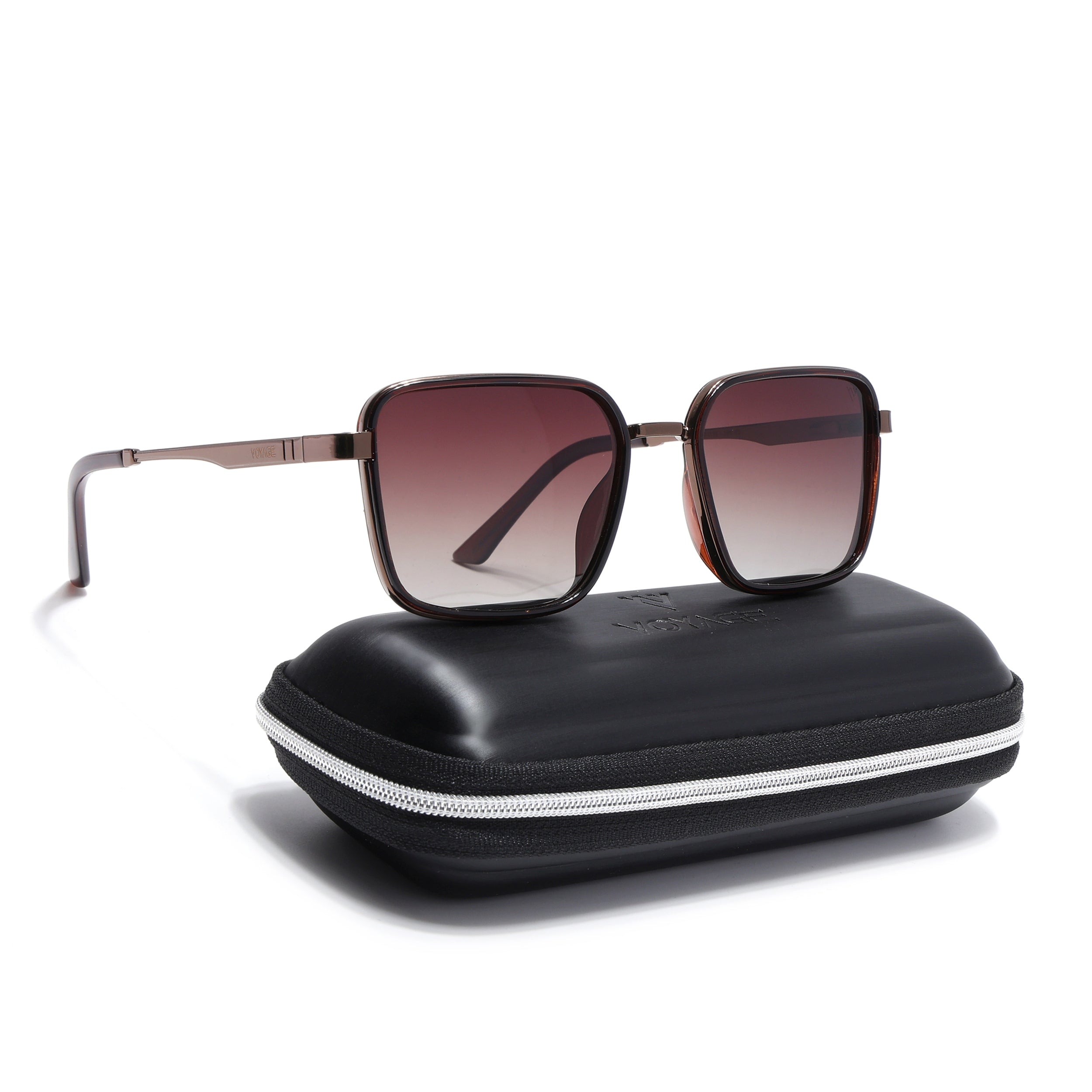 Square Polarized Sunglasses for Men & Women (Brown & Clear Lens | Brown & Black Frame - VOYLB06-C3)