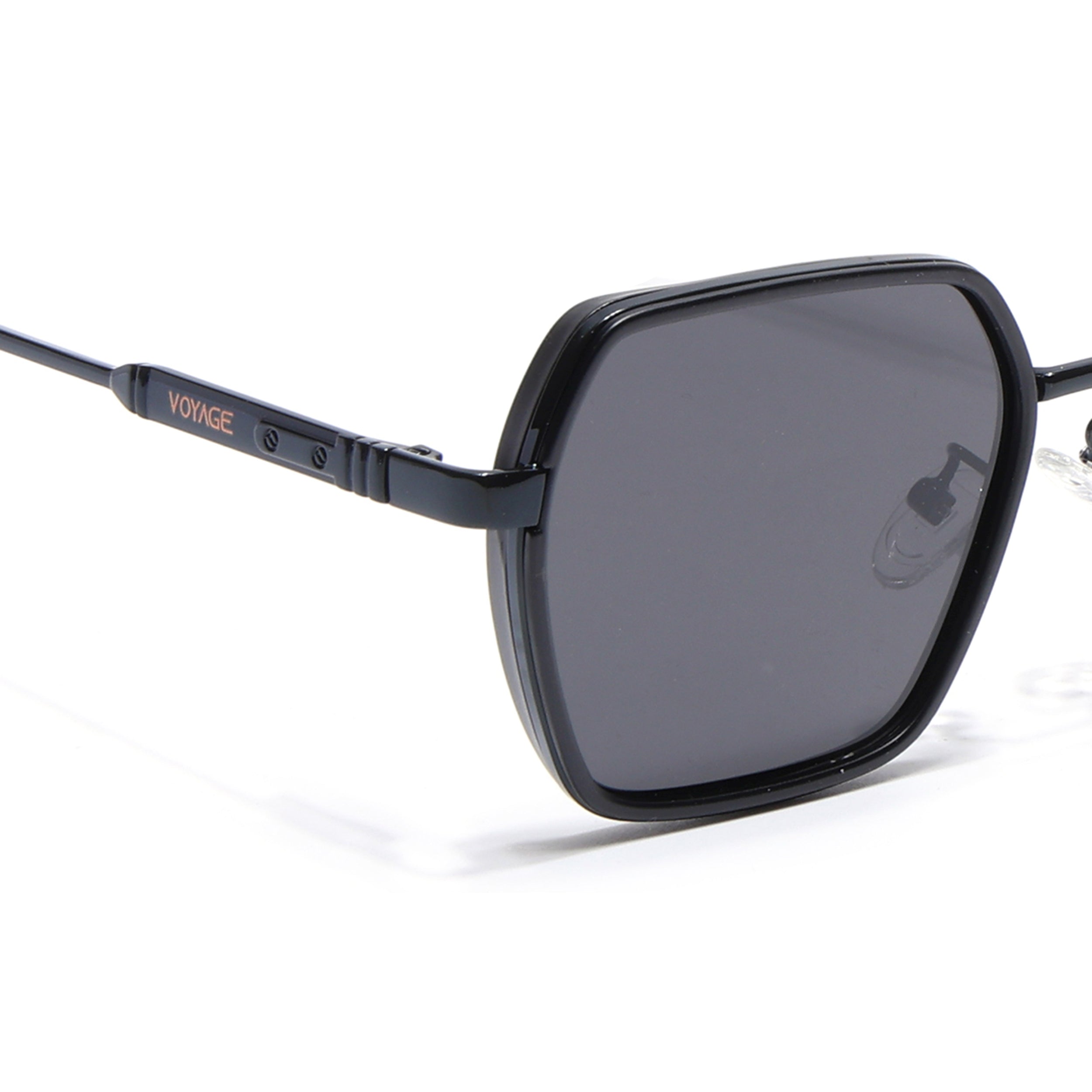 Square Polarized Sunglasses for Men & Women (Black Lens | Black Frame - VOYLB07-C1)