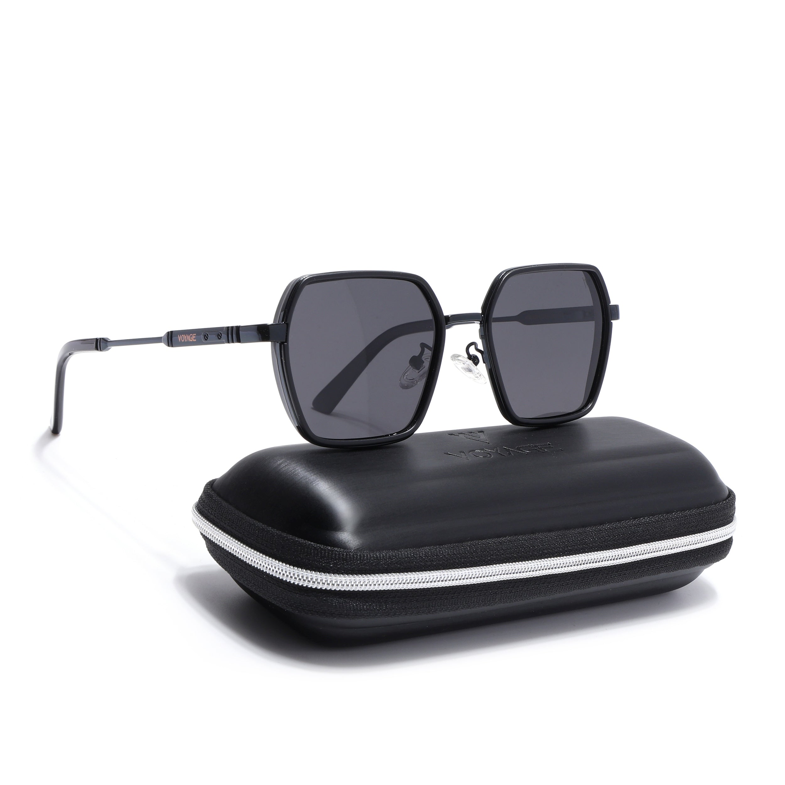Square Polarized Sunglasses for Men & Women (Black Lens | Black Frame - VOYLB07-C1)