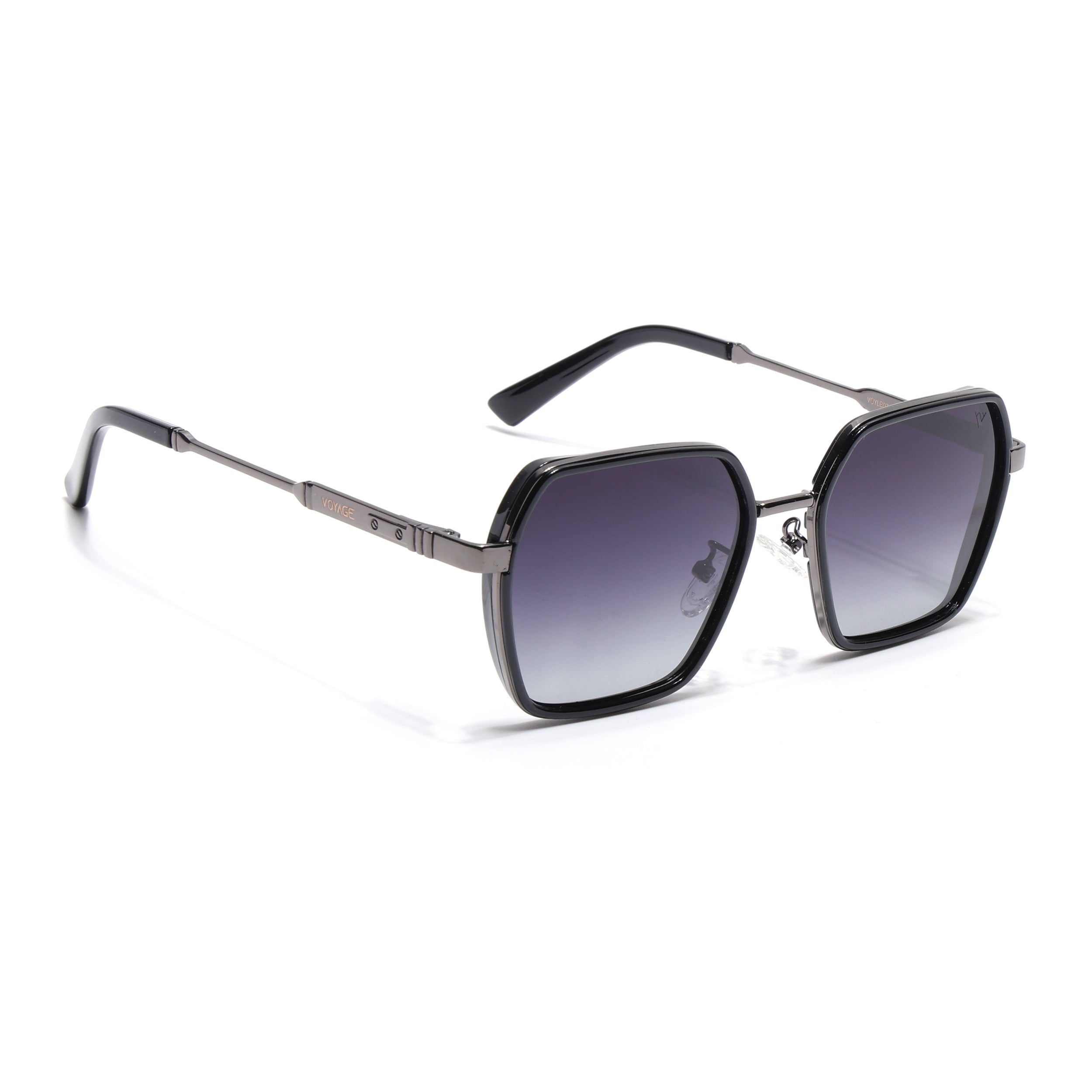 Square Polarized Sunglasses for Men & Women (Grey & Clear Lens | Grey & Black Frame - VOYLB07-C2)