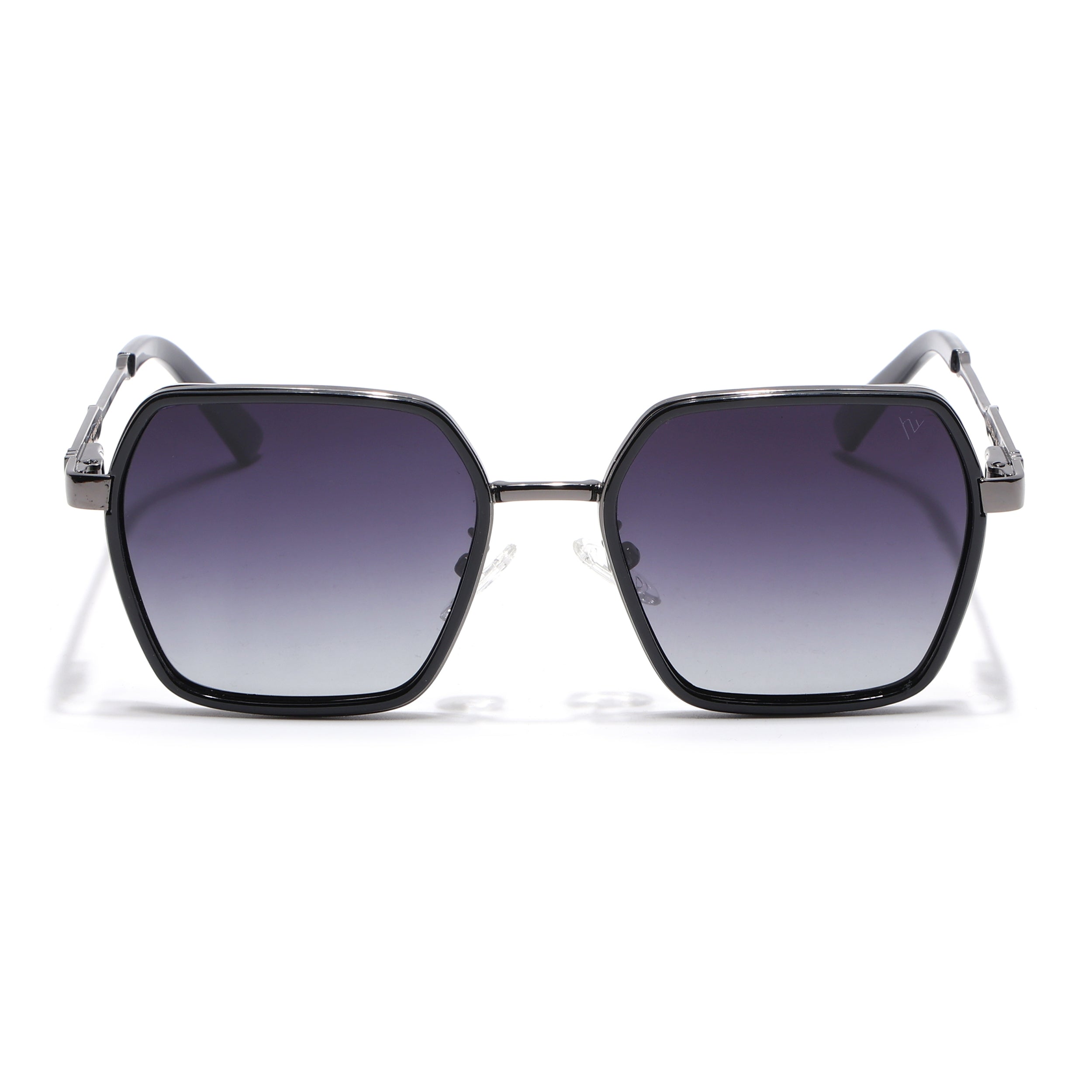 Square Polarized Sunglasses for Men & Women (Grey & Clear Lens | Grey & Black Frame - VOYLB07-C2)