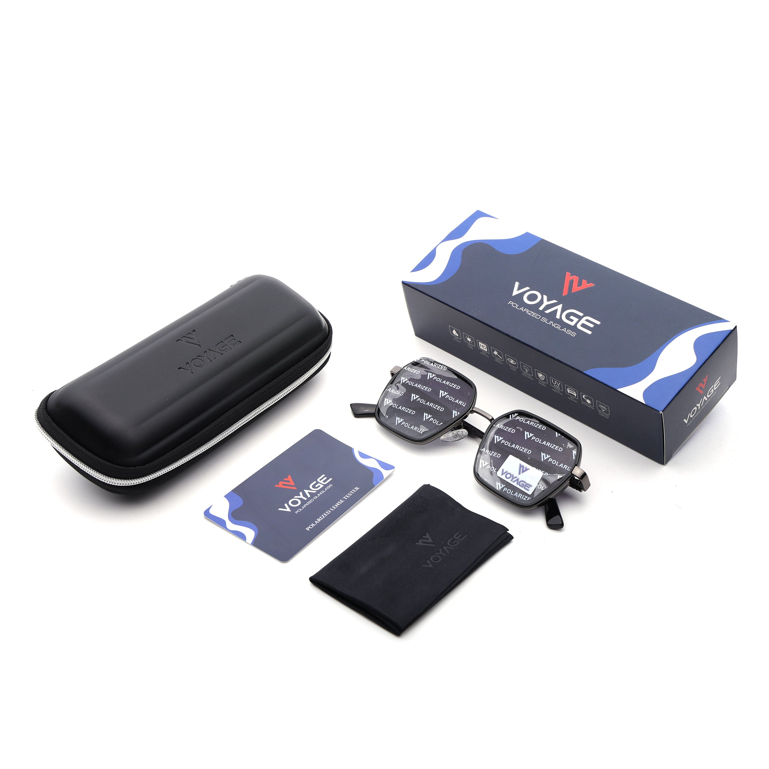 Square Polarized Sunglasses for Men & Women (Grey & Clear Lens | Grey & Black Frame - VOYLB07-C2)