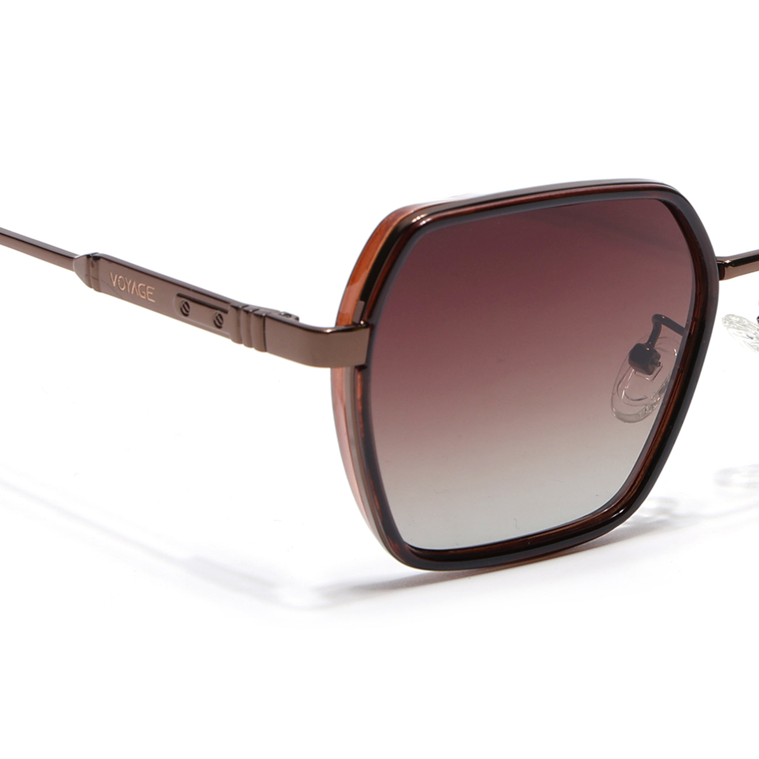 Square Polarized Sunglasses for Men & Women (Brown & Clear Lens | Brown & Black Frame - VOYLB07-C3)