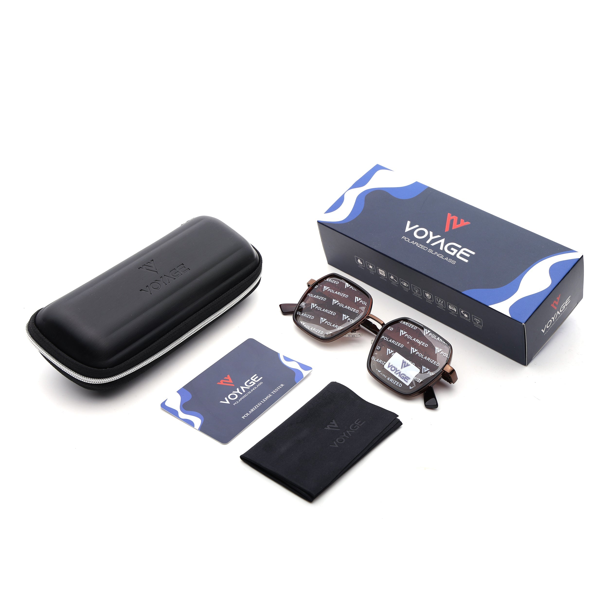 Square Polarized Sunglasses for Men & Women (Brown & Clear Lens | Brown & Black Frame - VOYLB07-C3)