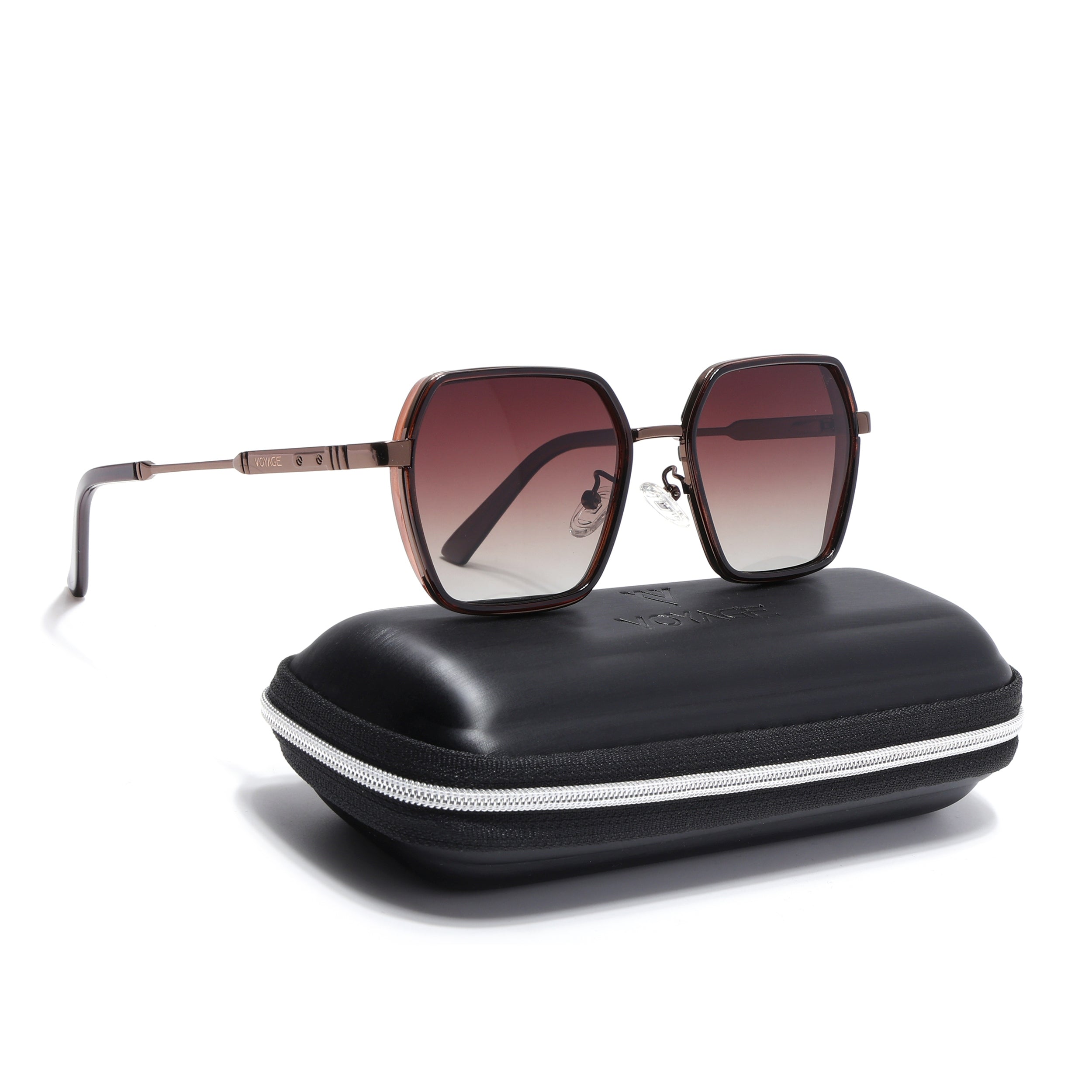 Square Polarized Sunglasses for Men & Women (Brown & Clear Lens | Brown & Black Frame - VOYLB07-C3)