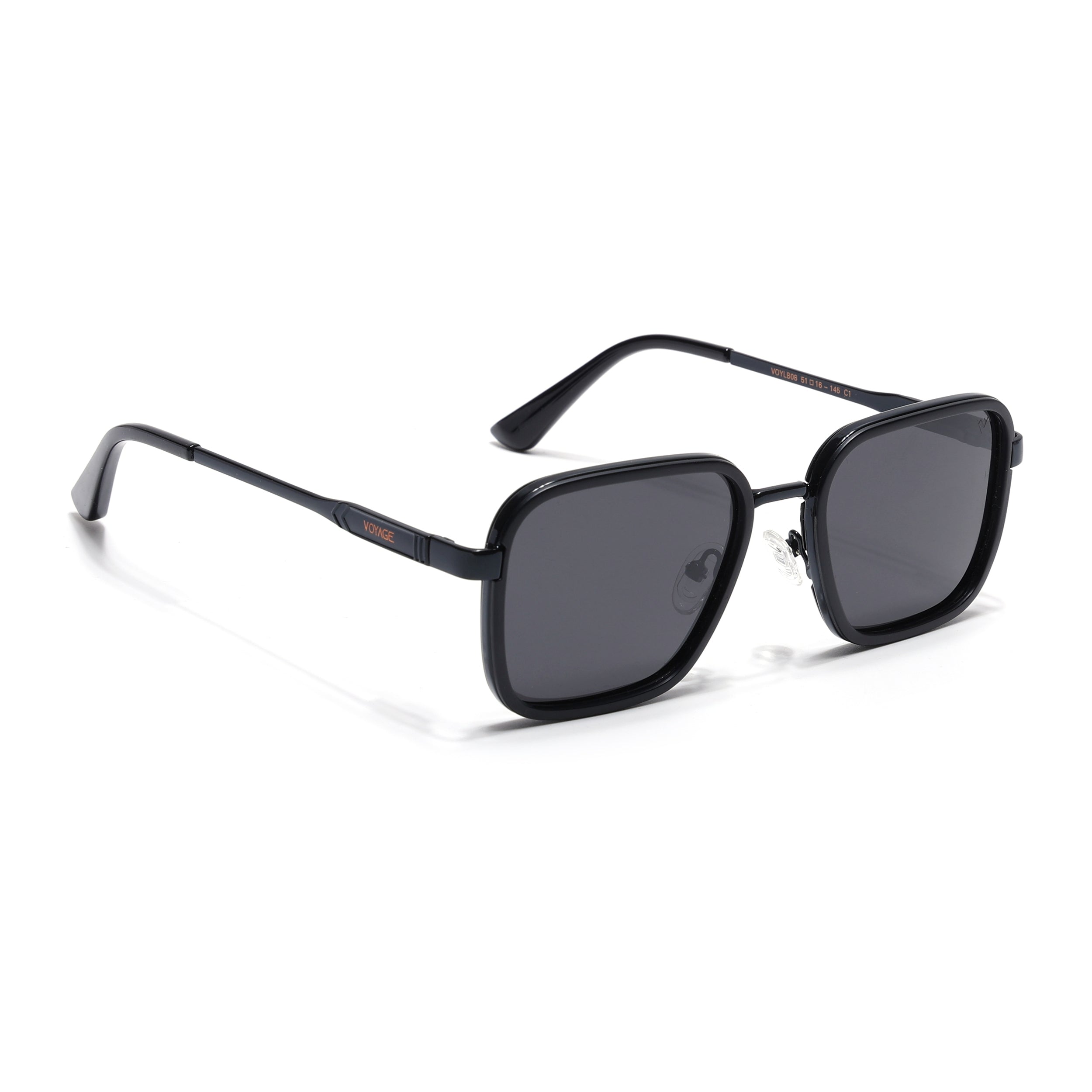 Square Polarized Sunglasses for Men & Women (Black Lens | Black Frame - VOYLB08-C1)