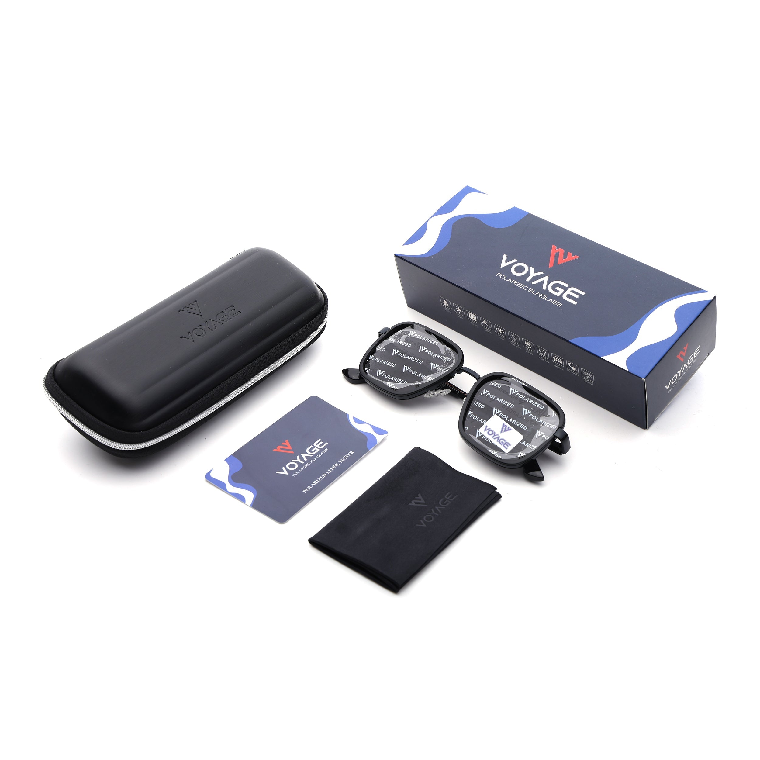 Square Polarized Sunglasses for Men & Women (Black Lens | Black Frame - VOYLB08-C1)