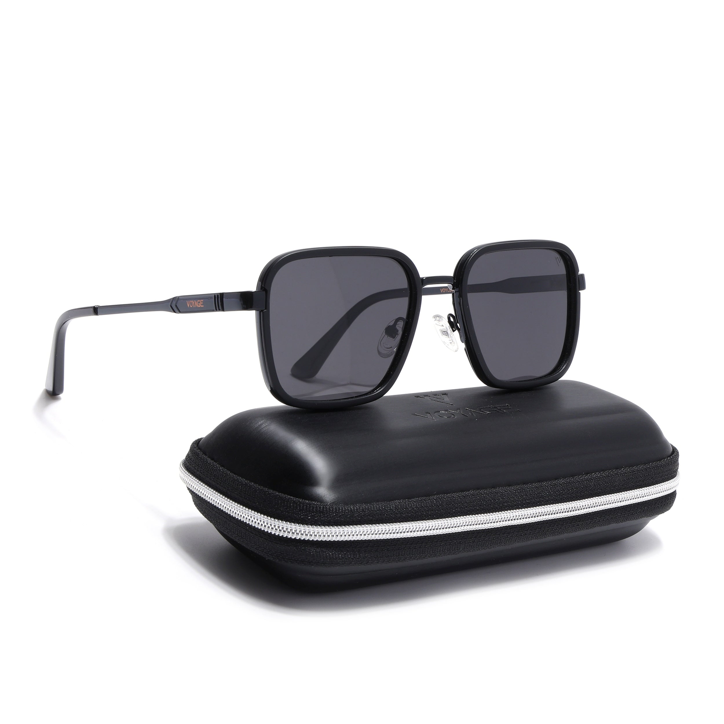 Square Polarized Sunglasses for Men & Women (Black Lens | Black Frame - VOYLB08-C1)