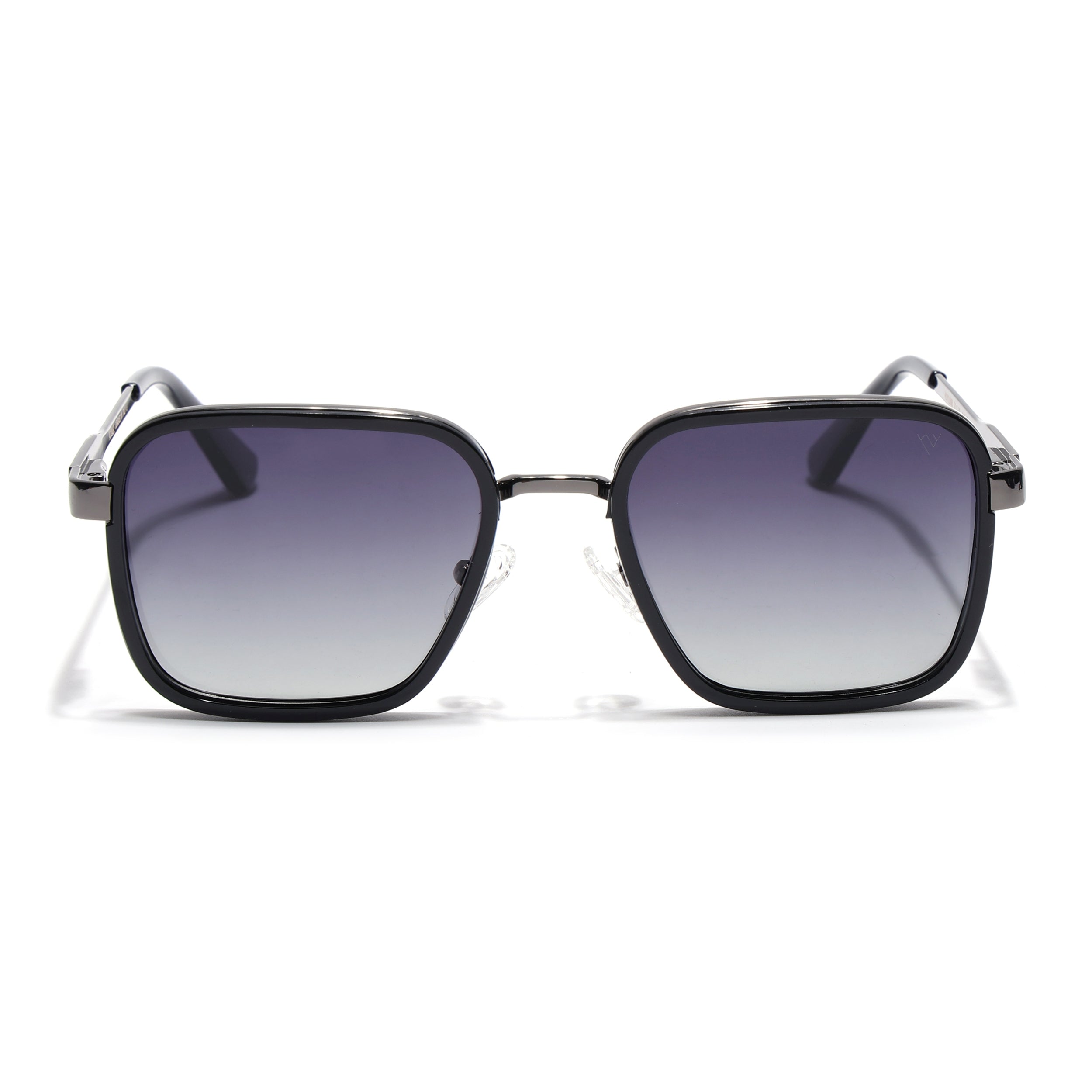 Square Polarized Sunglasses for Men & Women (Grey & Clear Lens | Grey & Black Frame - VOYLB08-C2)