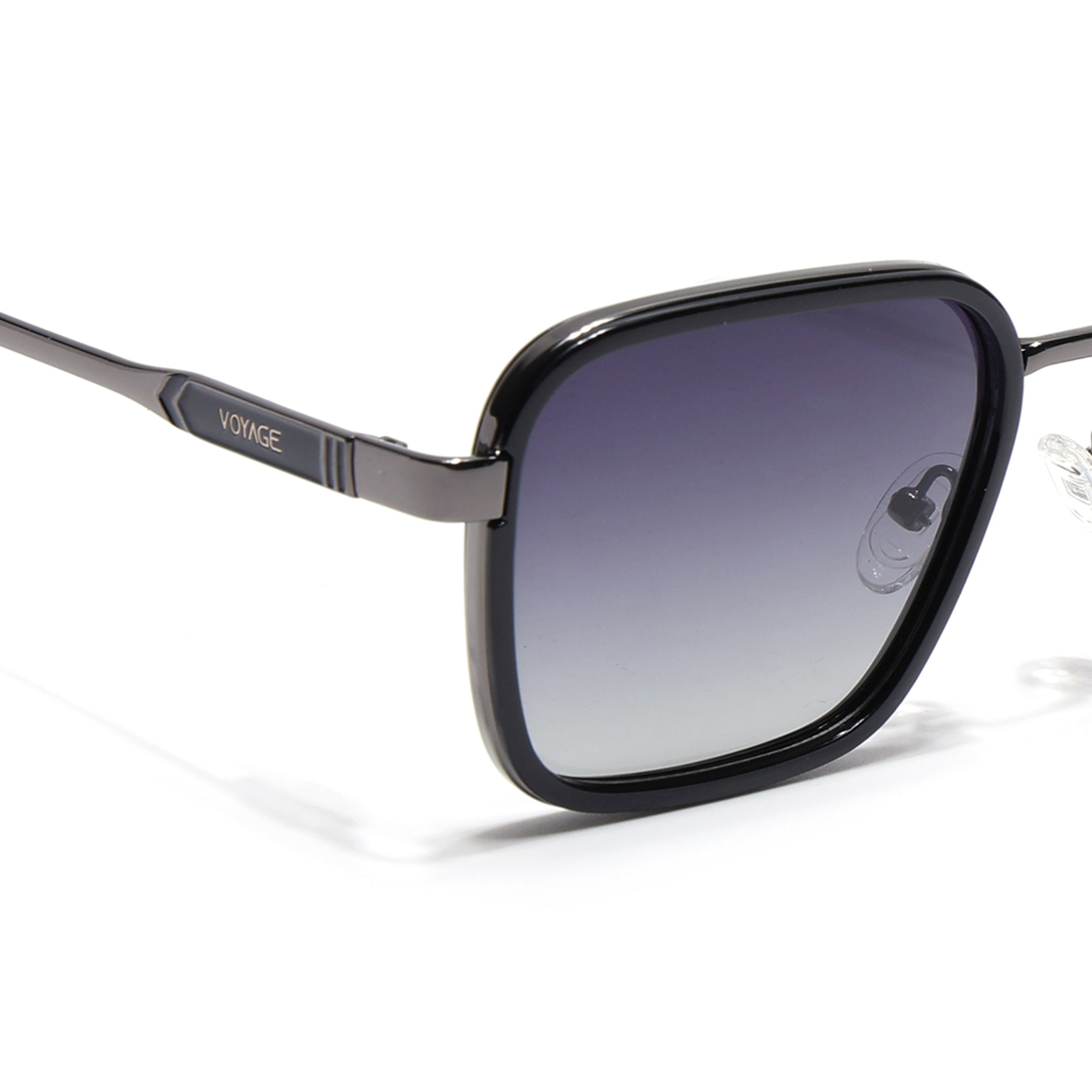 Square Polarized Sunglasses for Men & Women (Grey & Clear Lens | Grey & Black Frame - VOYLB08-C2)