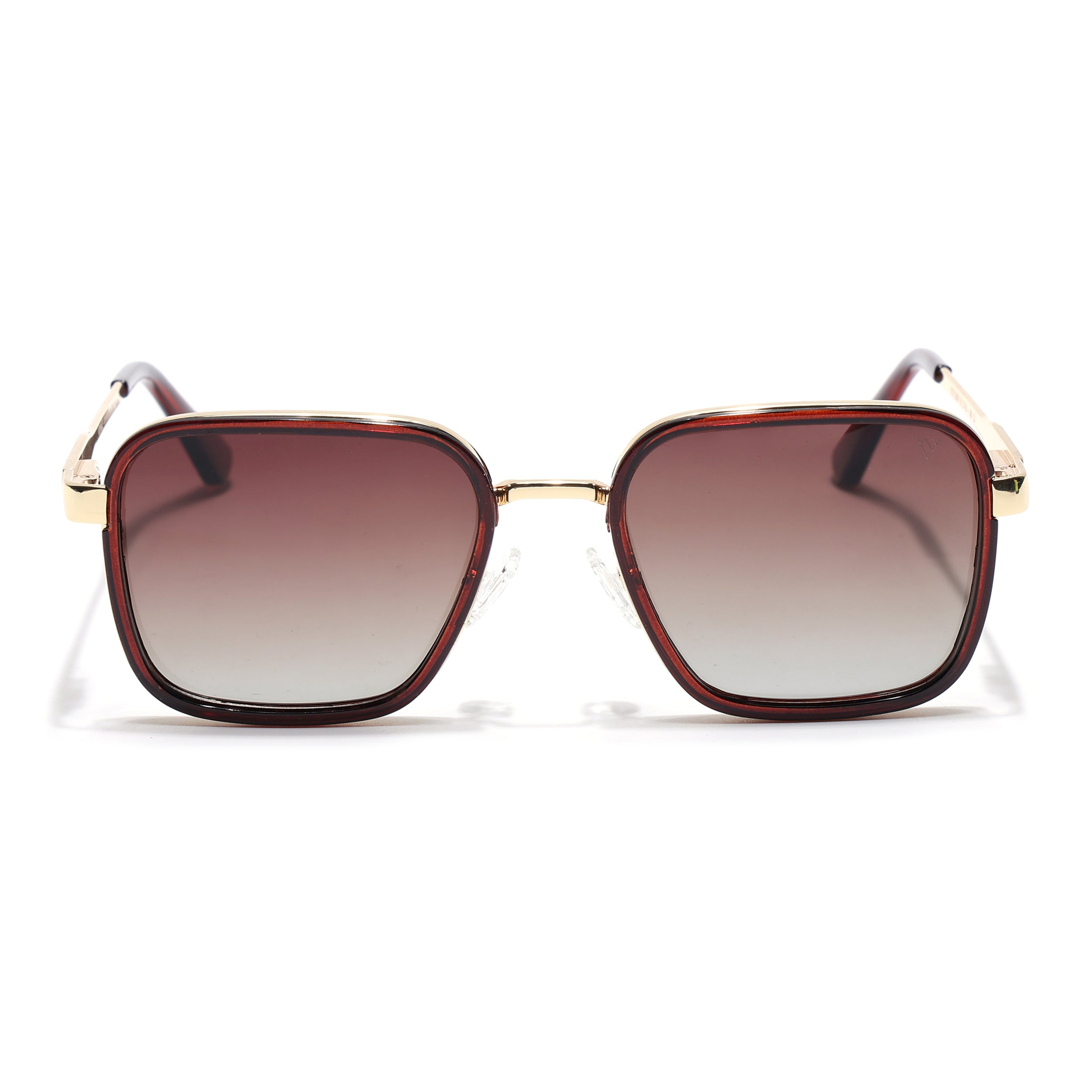 Square Polarized Sunglasses for Men & Women (Brown & Clear Lens | Golden & Brown Frame - VOYLB08-C3)