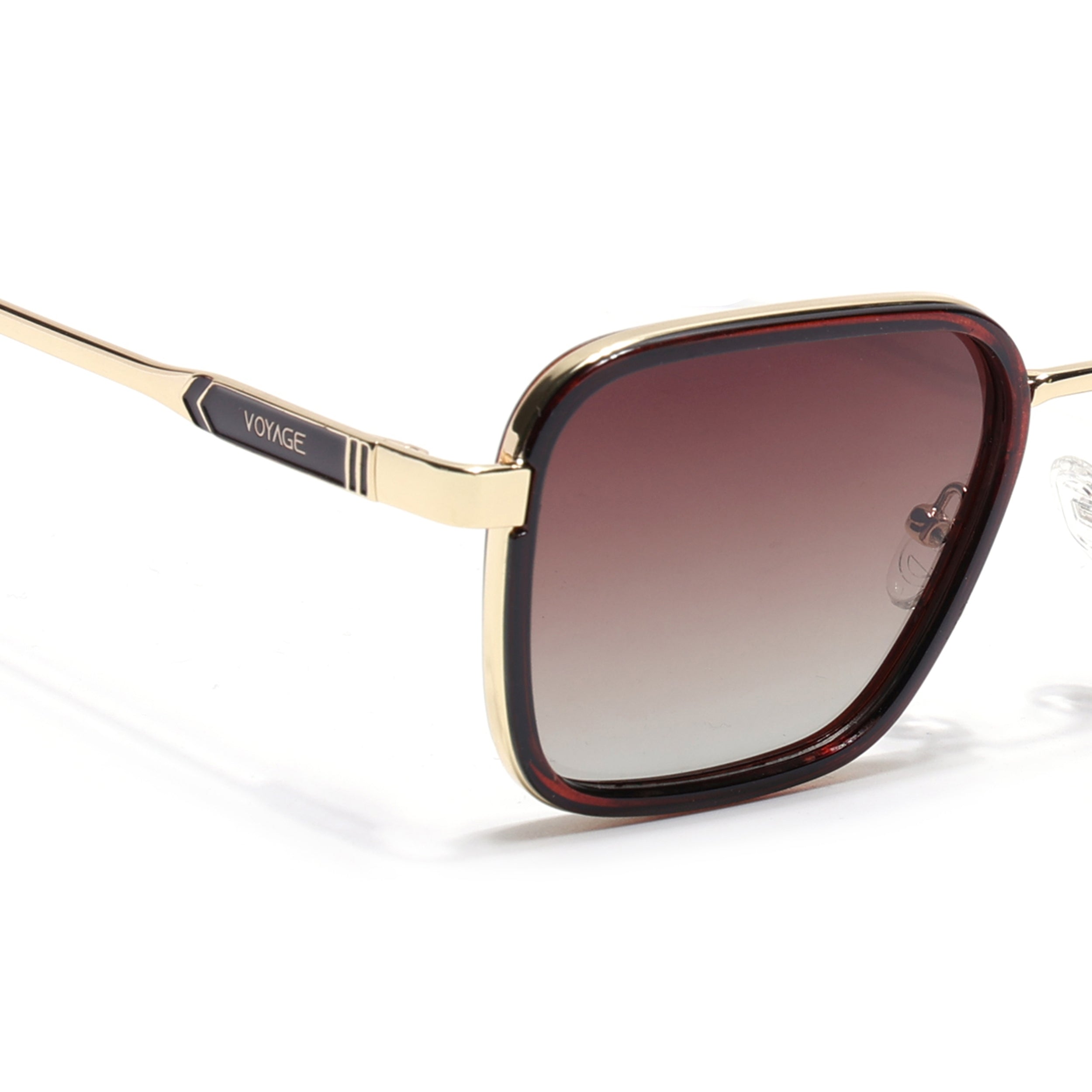 Square Polarized Sunglasses for Men & Women (Brown & Clear Lens | Golden & Brown Frame - VOYLB08-C3)