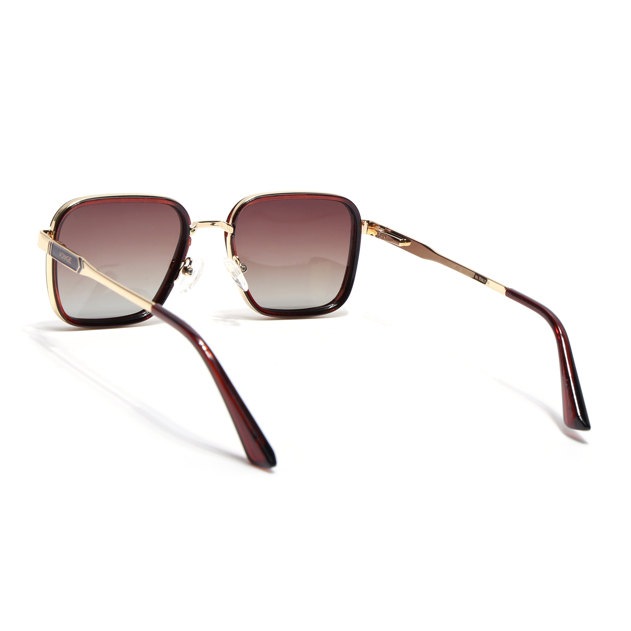 Square Polarized Sunglasses for Men & Women (Brown & Clear Lens | Golden & Brown Frame - VOYLB08-C3)