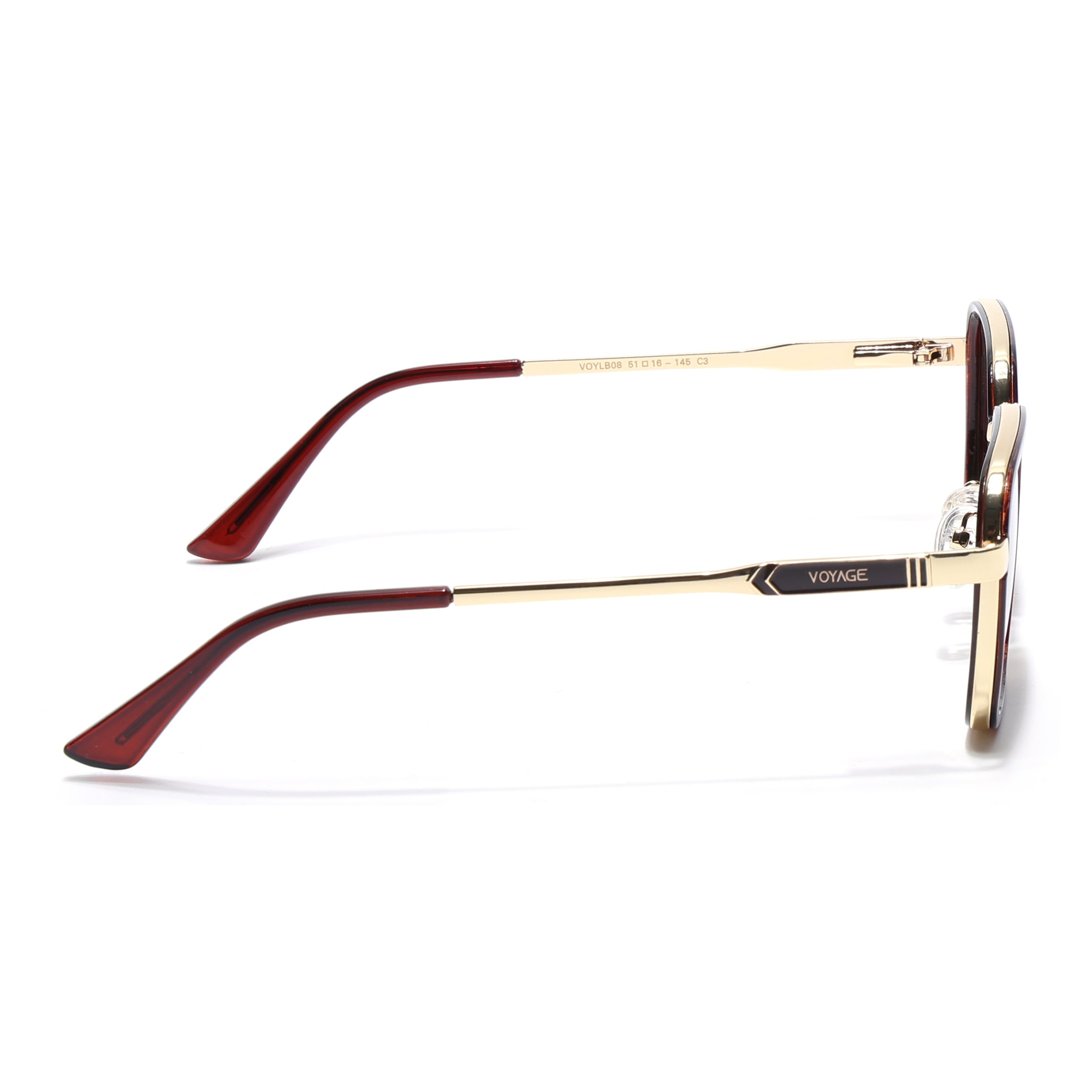 Square Polarized Sunglasses for Men & Women (Brown & Clear Lens | Golden & Brown Frame - VOYLB08-C3)