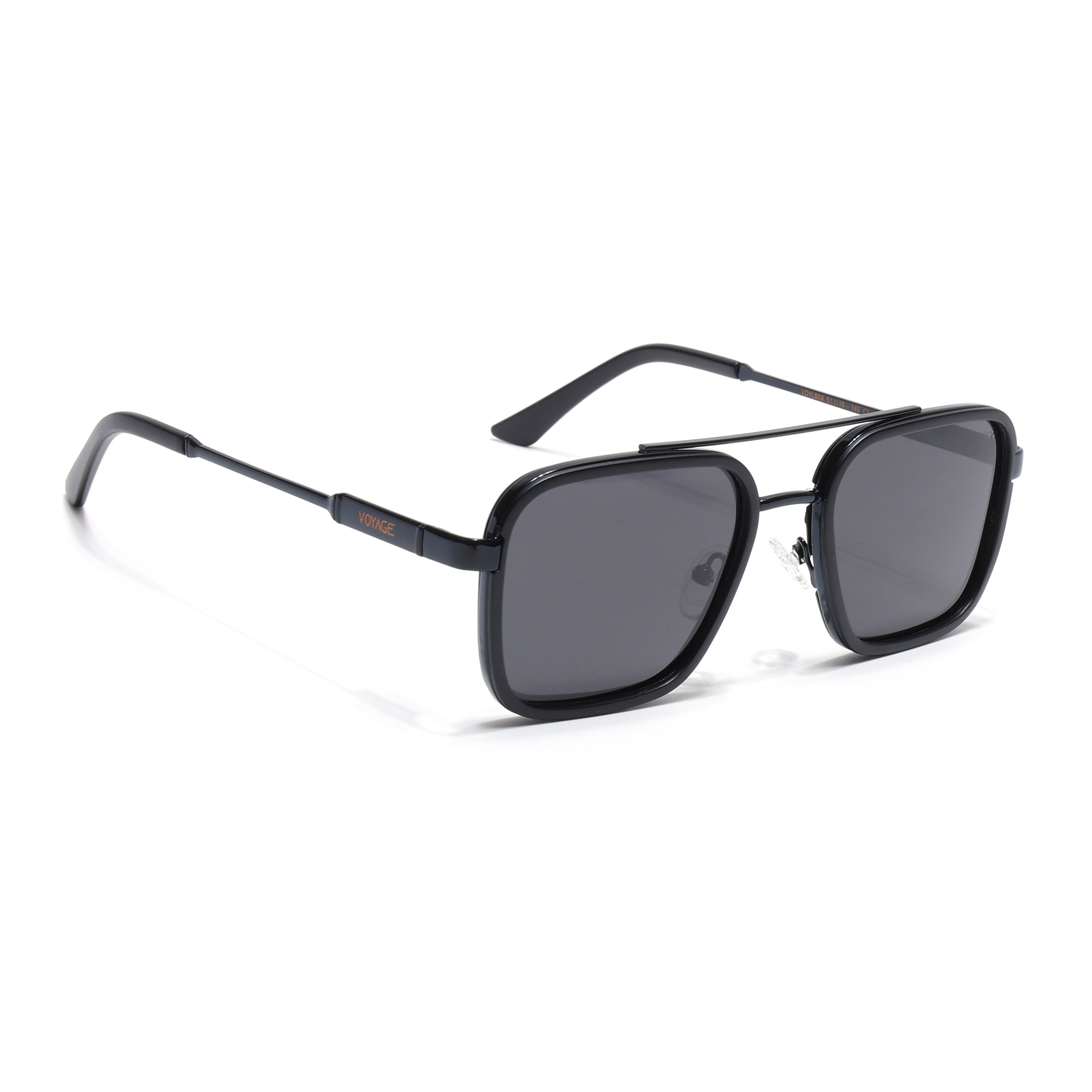 Square Polarized Sunglasses for Men & Women (Black Lens | Black Frame - VOYLB09-C1)