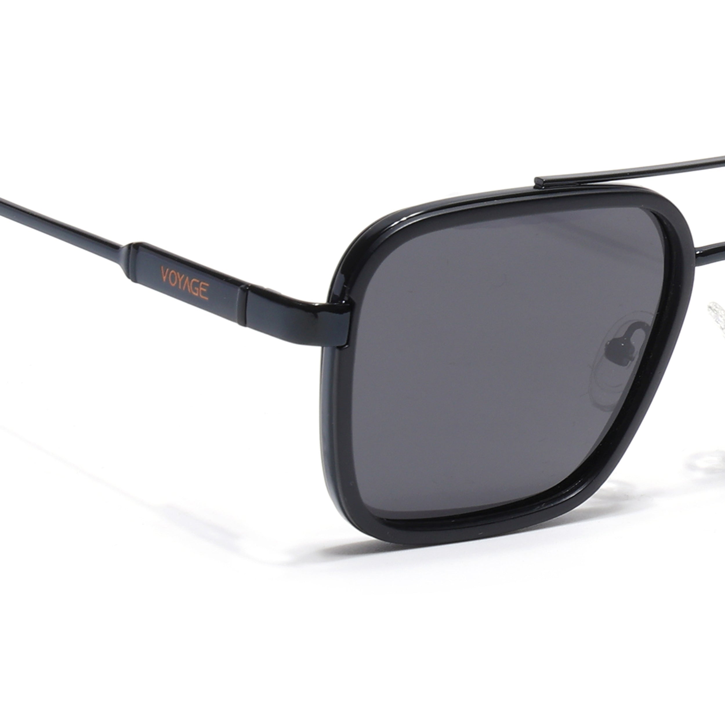 Square Polarized Sunglasses for Men & Women (Black Lens | Black Frame - VOYLB09-C1)