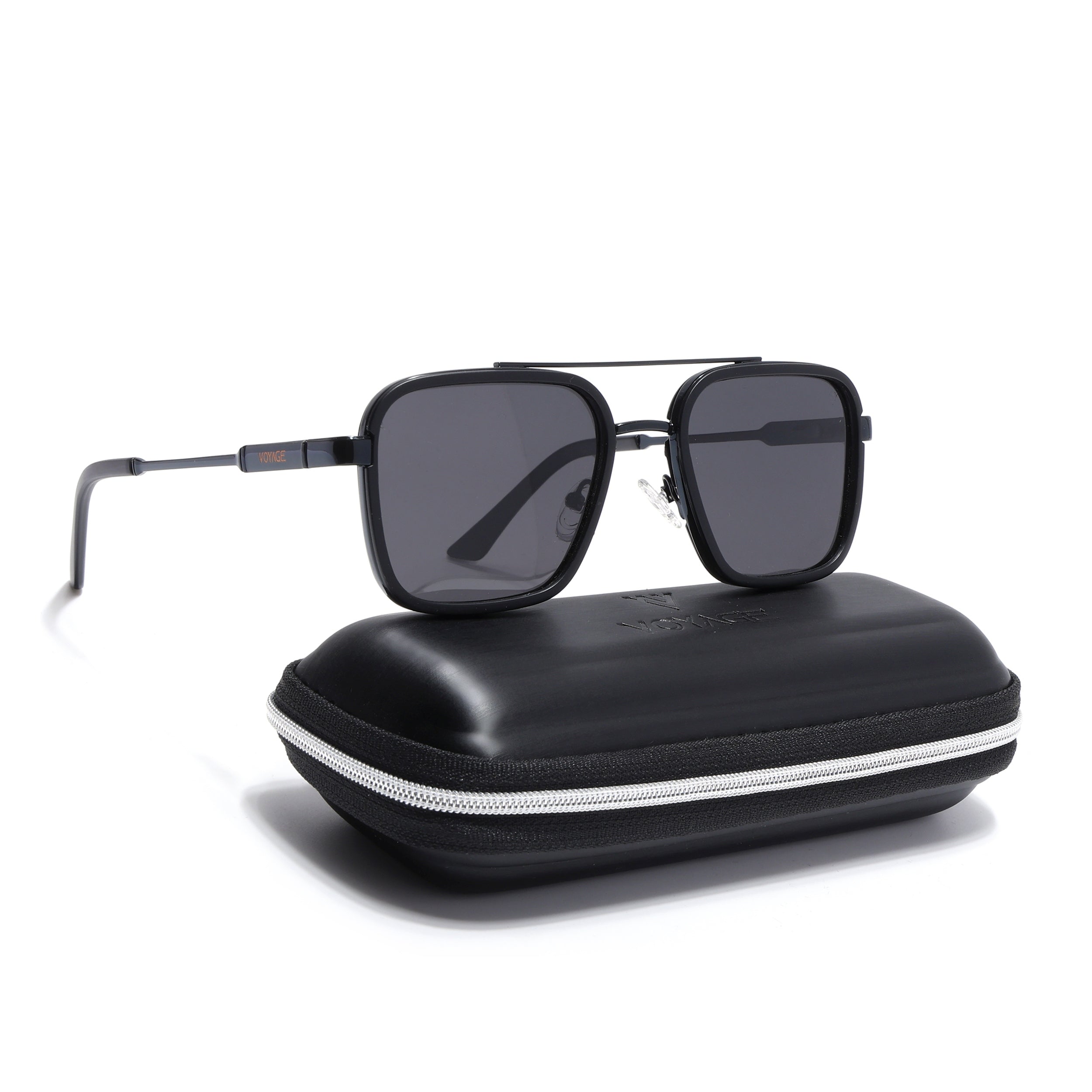 Square Polarized Sunglasses for Men & Women (Black Lens | Black Frame - VOYLB09-C1)
