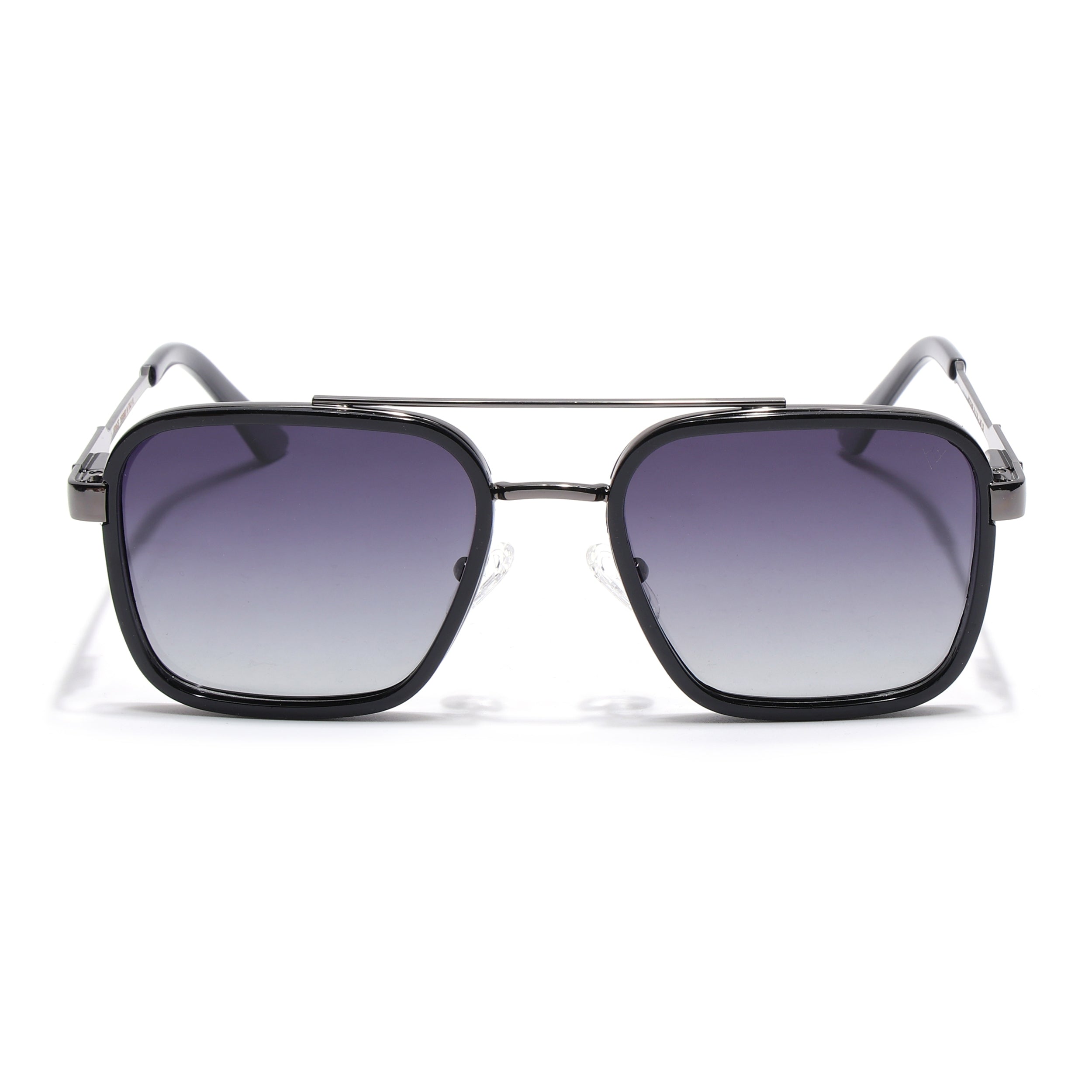 Square Polarized Sunglasses for Men & Women (Grey & Clear Lens | Grey & Black Frame - VOYLB09-C2)