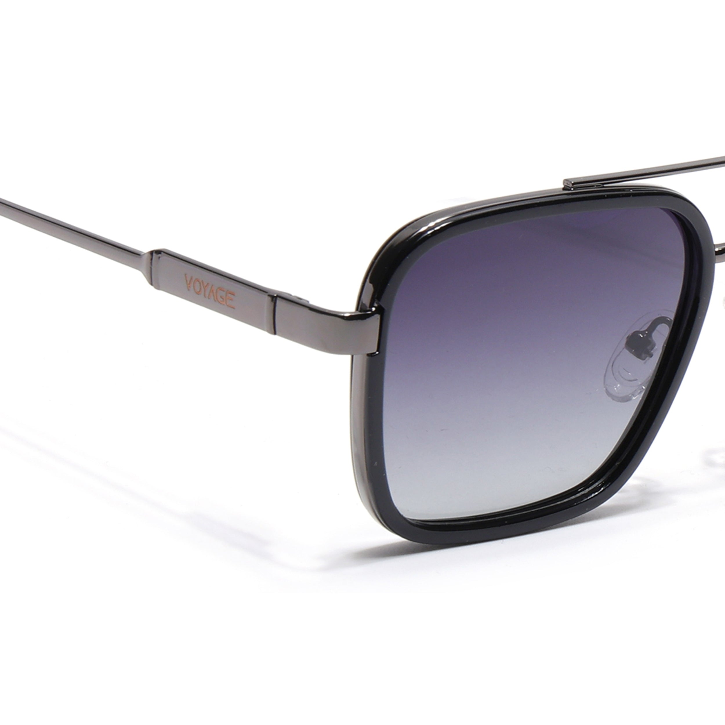 Square Polarized Sunglasses for Men & Women (Grey & Clear Lens | Grey & Black Frame - VOYLB09-C2)