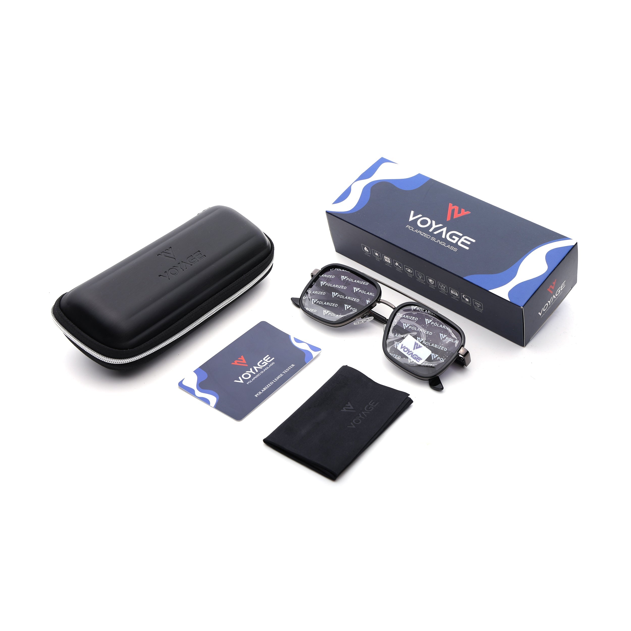 Square Polarized Sunglasses for Men & Women (Grey & Clear Lens | Grey & Black Frame - VOYLB09-C2)