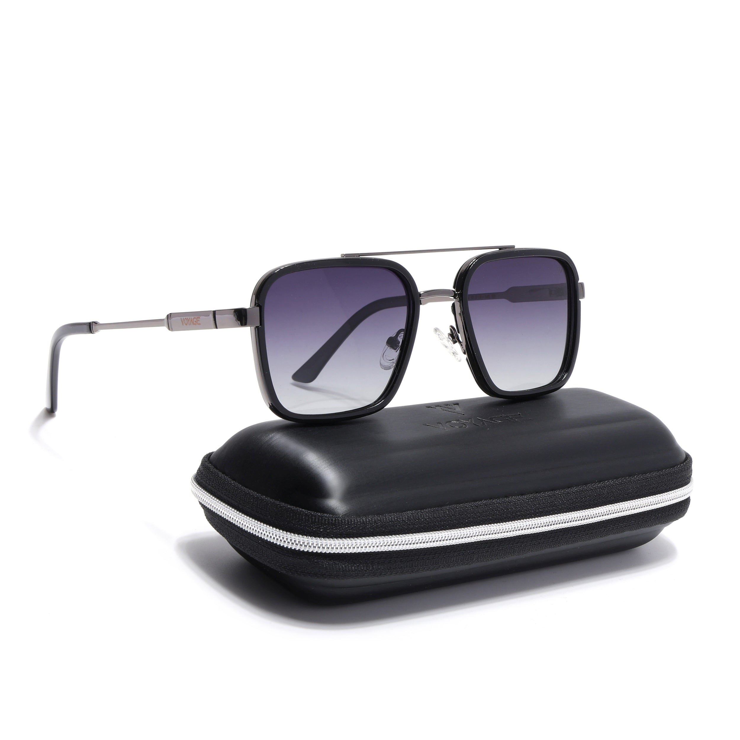 Square Polarized Sunglasses for Men & Women (Grey & Clear Lens | Grey & Black Frame - VOYLB09-C2)