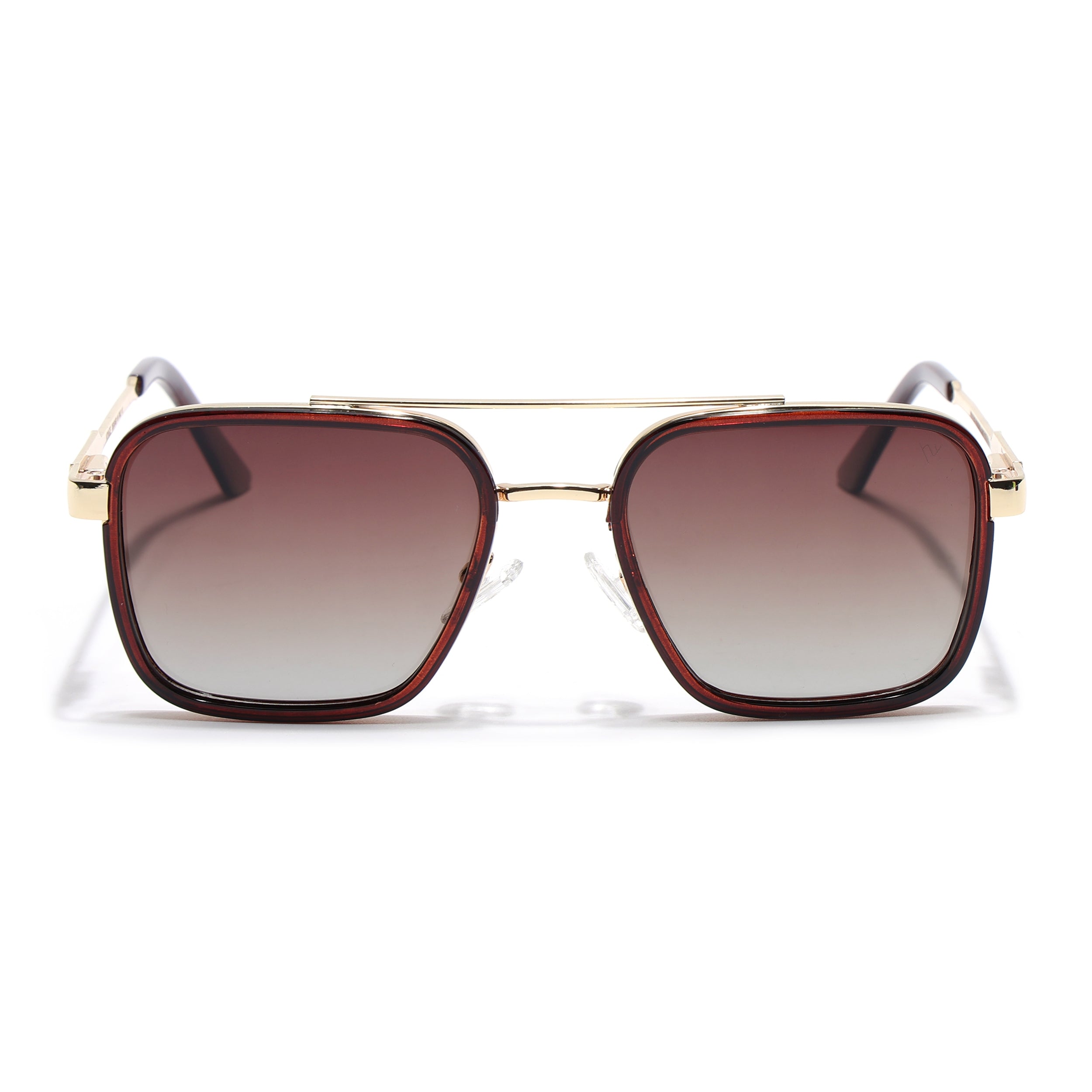 Square Polarized Sunglasses for Men & Women (Brown & Clear Lens | Golden & Brown Frame - VOYLB09-C3)