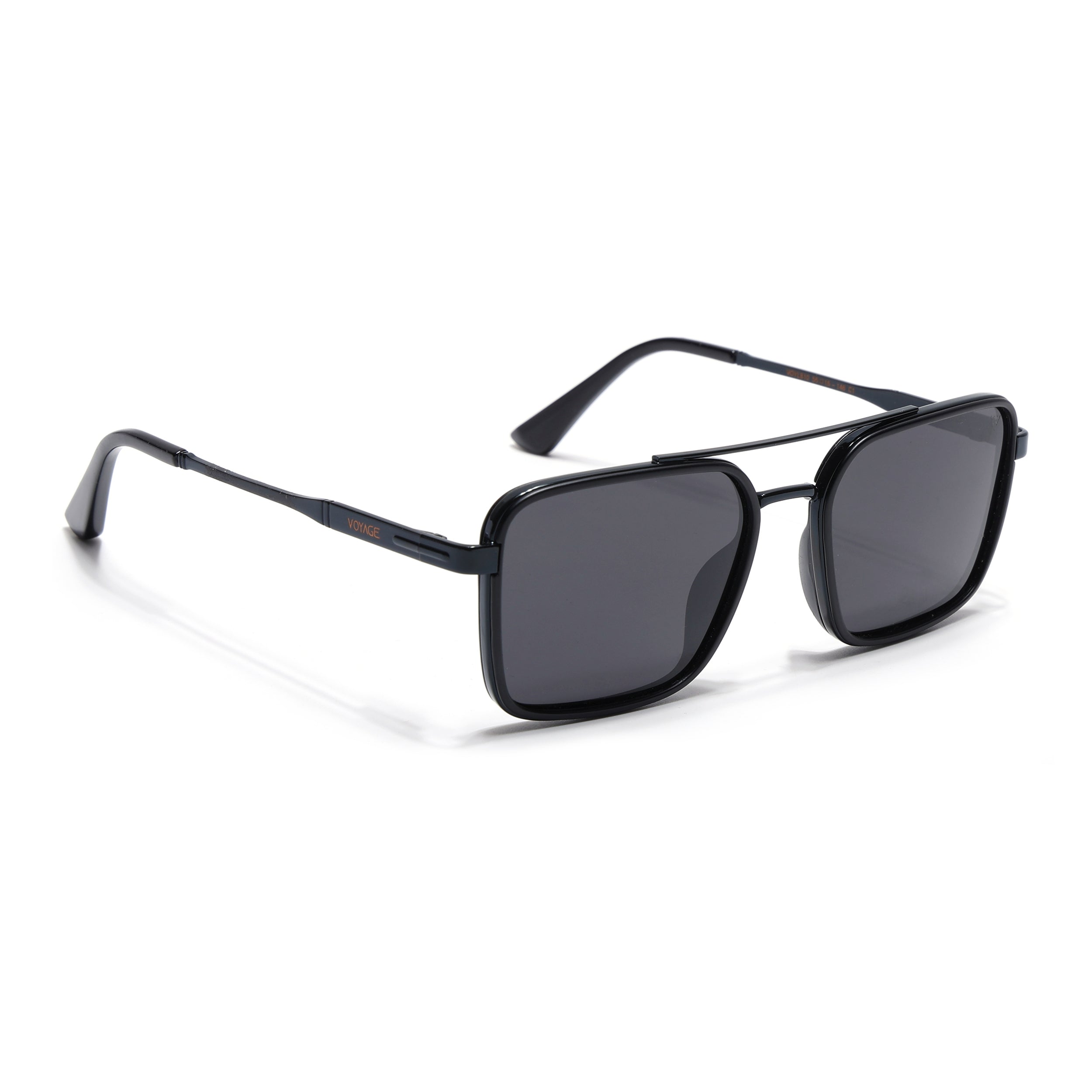 Square Polarized Sunglasses for Men & Women (Black Lens | Black Frame - VOYLB10-C1)