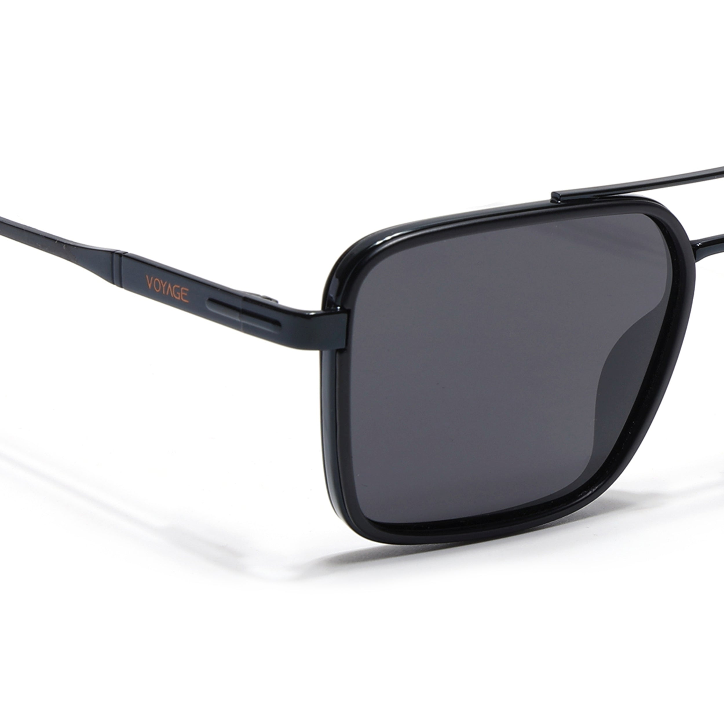Square Polarized Sunglasses for Men & Women (Black Lens | Black Frame - VOYLB10-C1)
