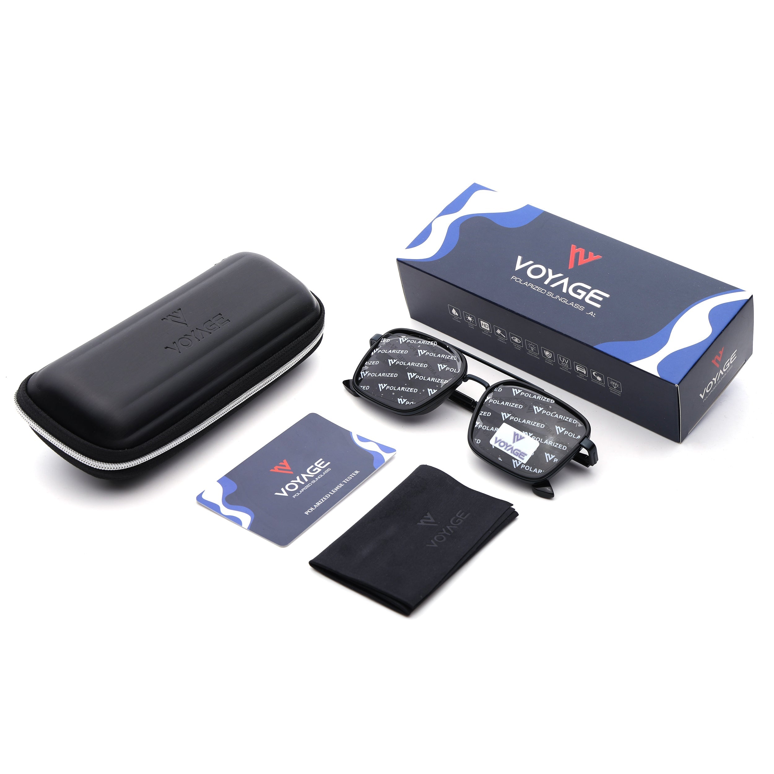Square Polarized Sunglasses for Men & Women (Black Lens | Black Frame - VOYLB10-C1)