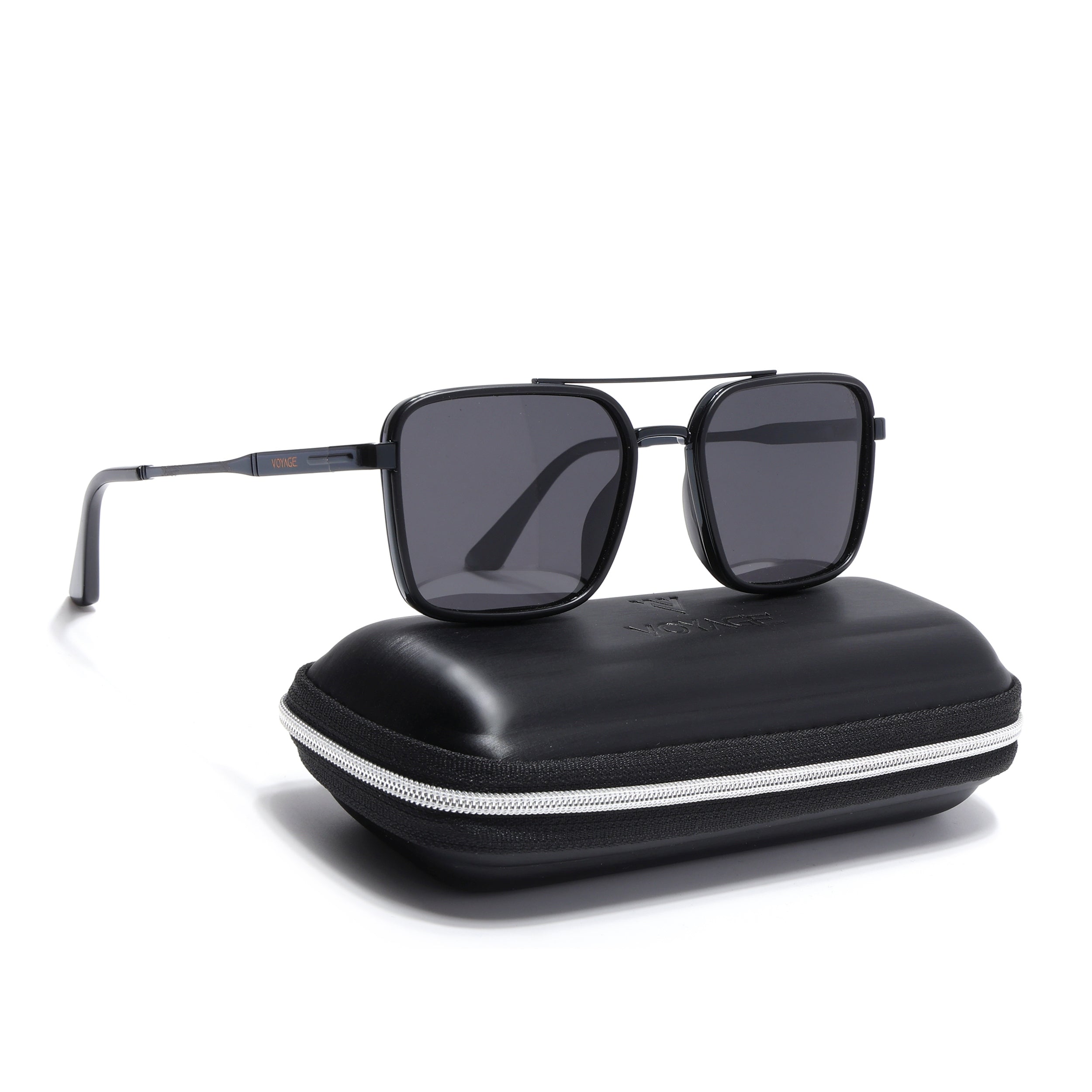 Square Polarized Sunglasses for Men & Women (Black Lens | Black Frame - VOYLB10-C1)