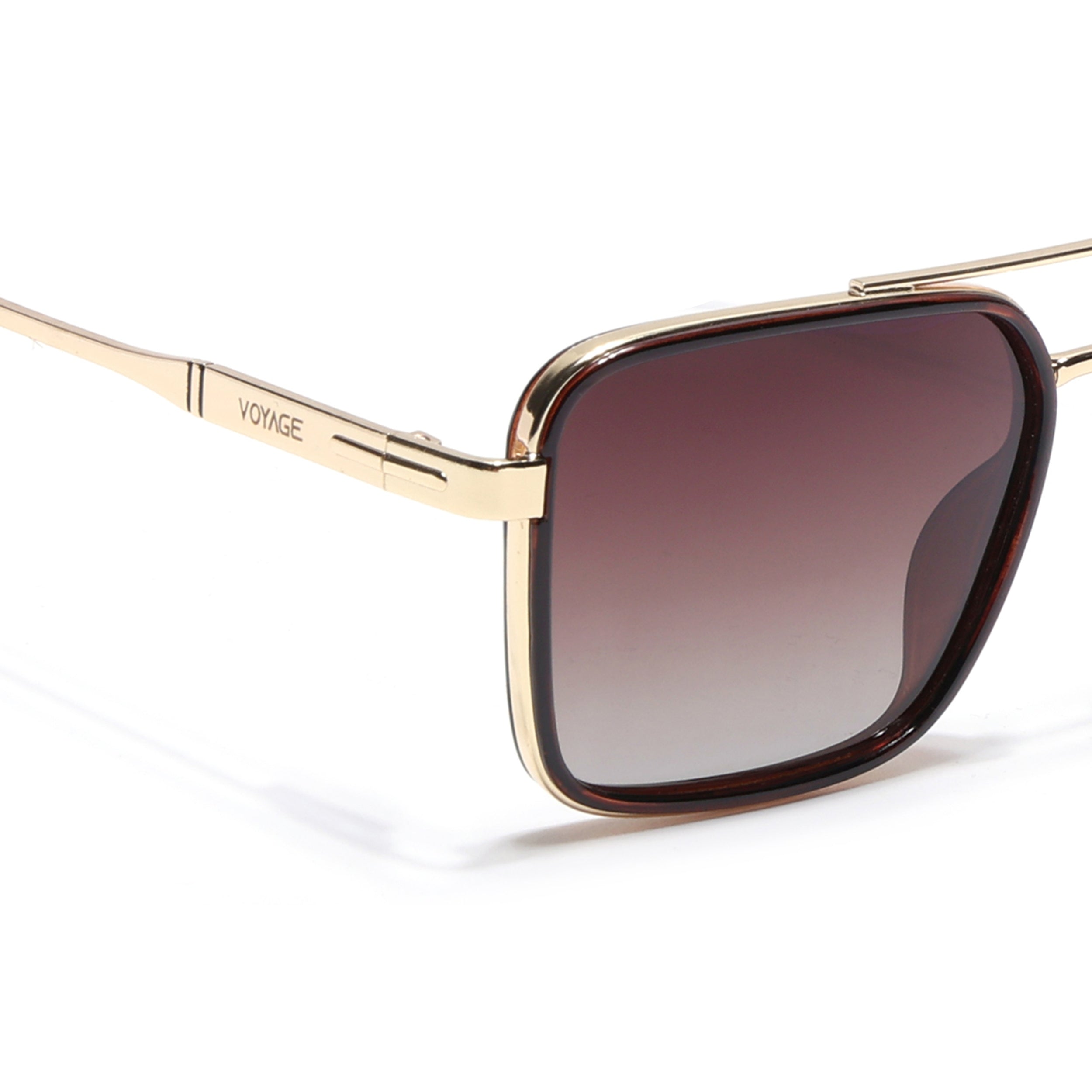 Square Polarized Sunglasses for Men & Women (Brown & Clear Lens | Golden & Brown Frame - VOYLB10-C3)