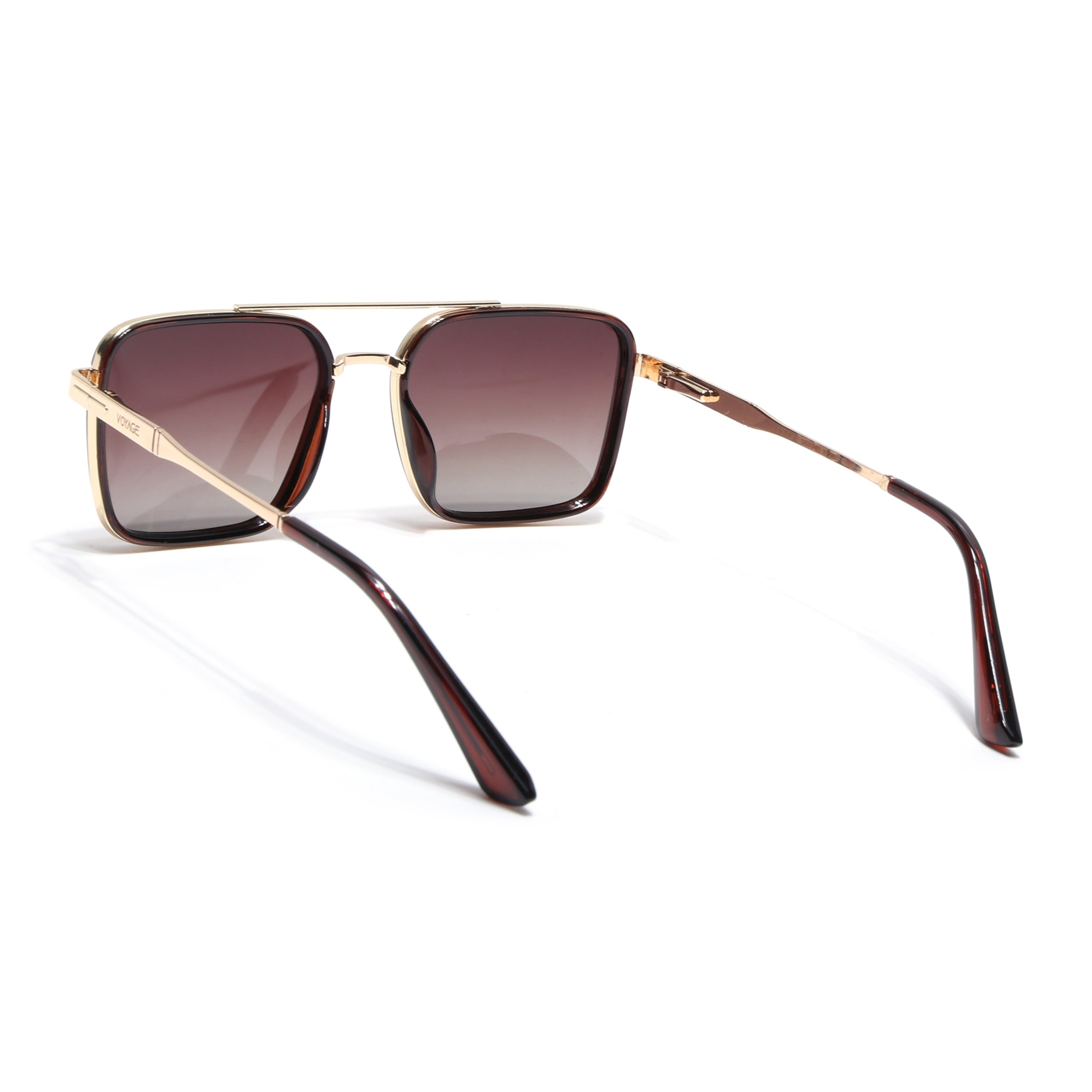 Square Polarized Sunglasses for Men & Women (Brown & Clear Lens | Golden & Brown Frame - VOYLB10-C3)