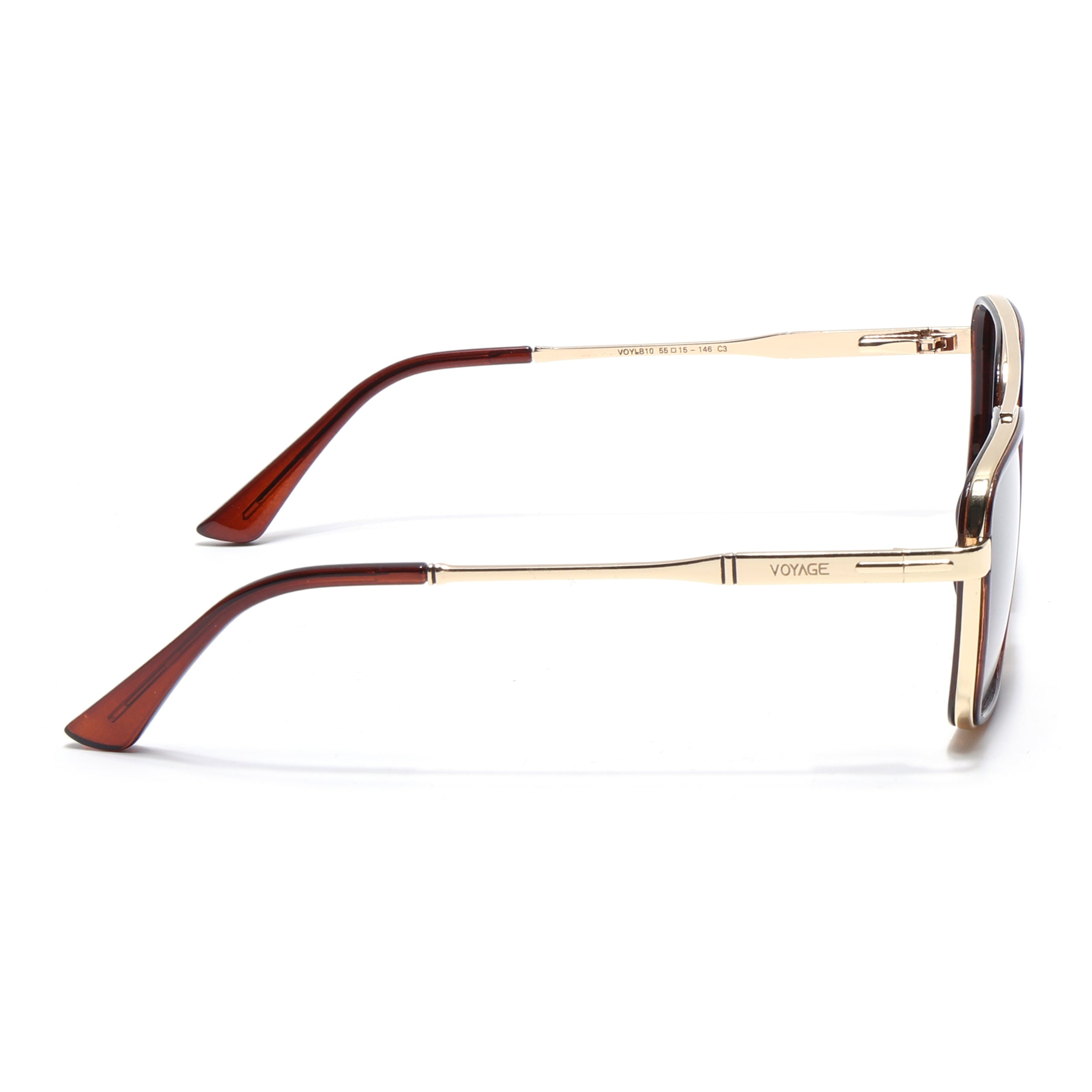 Square Polarized Sunglasses for Men & Women (Brown & Clear Lens | Golden & Brown Frame - VOYLB10-C3)