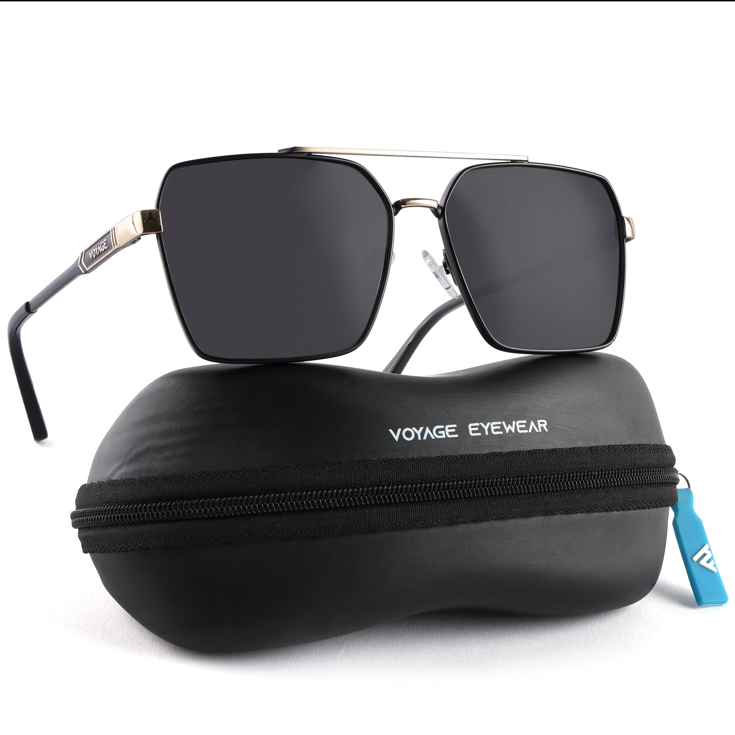 Wayfarer Polarized Sunglasses (Black Lens | Black & Golden Frame - PMG5302)