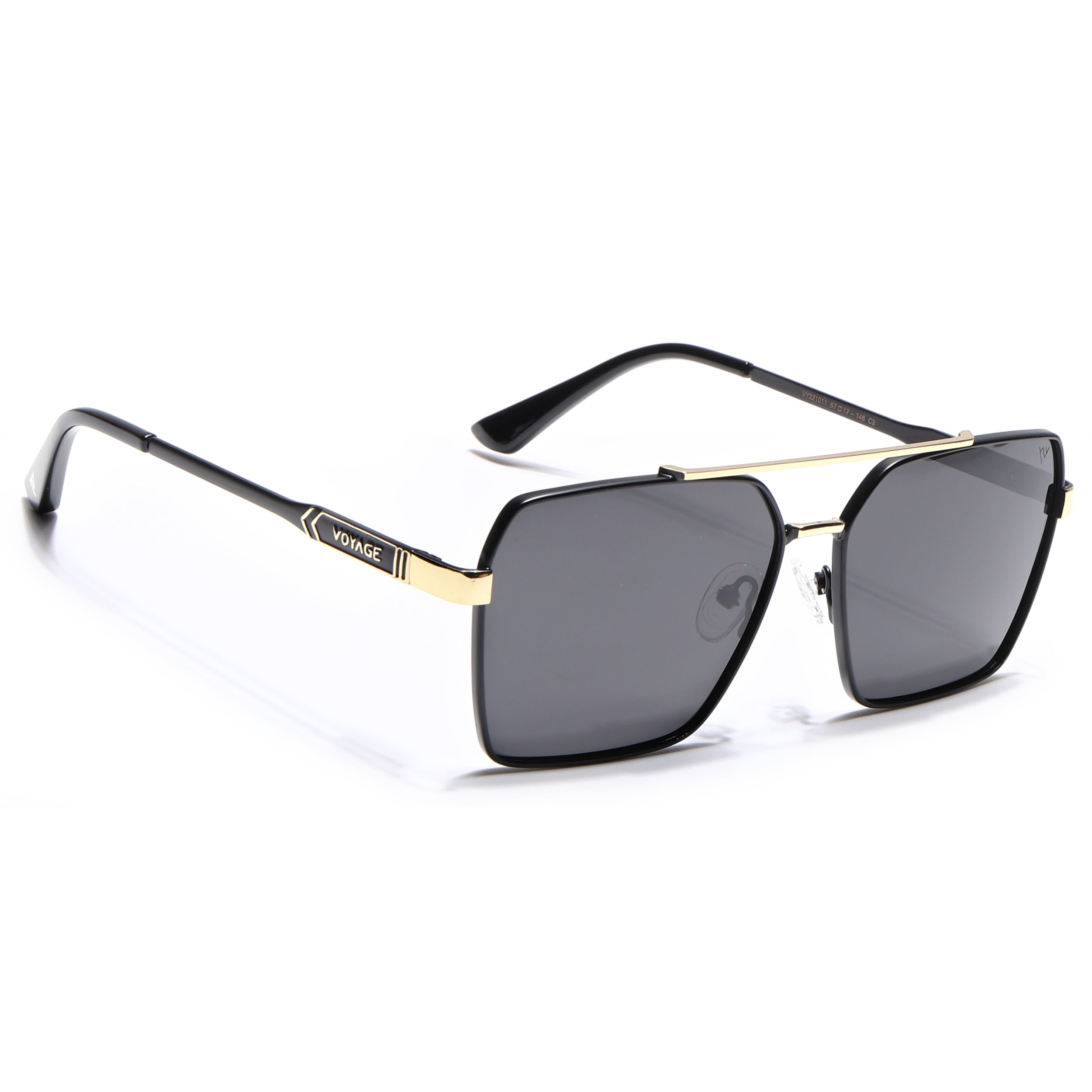 Wayfarer Polarized Sunglasses (Black Lens | Black & Golden Frame - PMG5302)