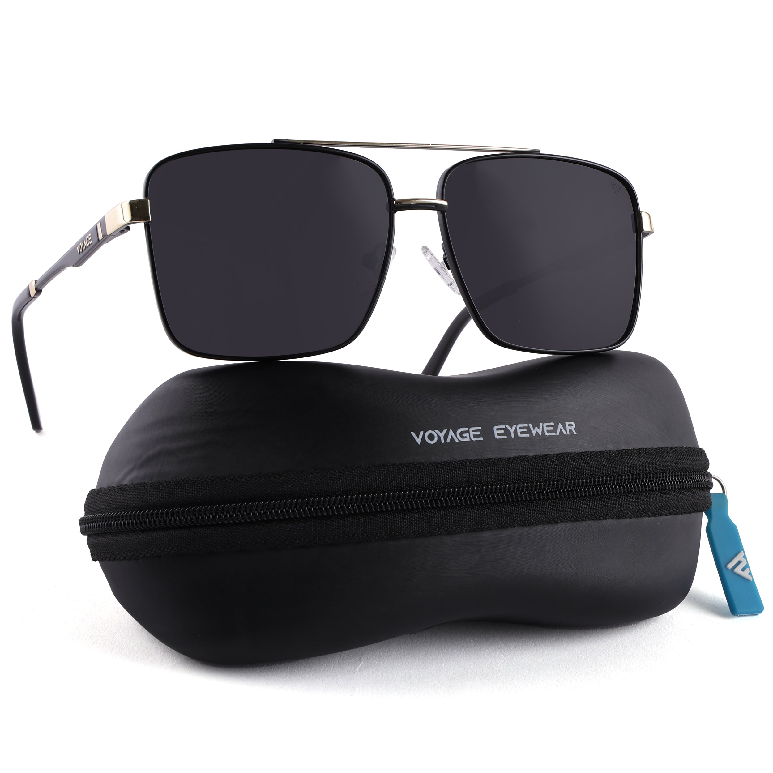 Wayfarer Polarized Sunglasses (Black Lens | Black & Golden Frame - PMG5305)