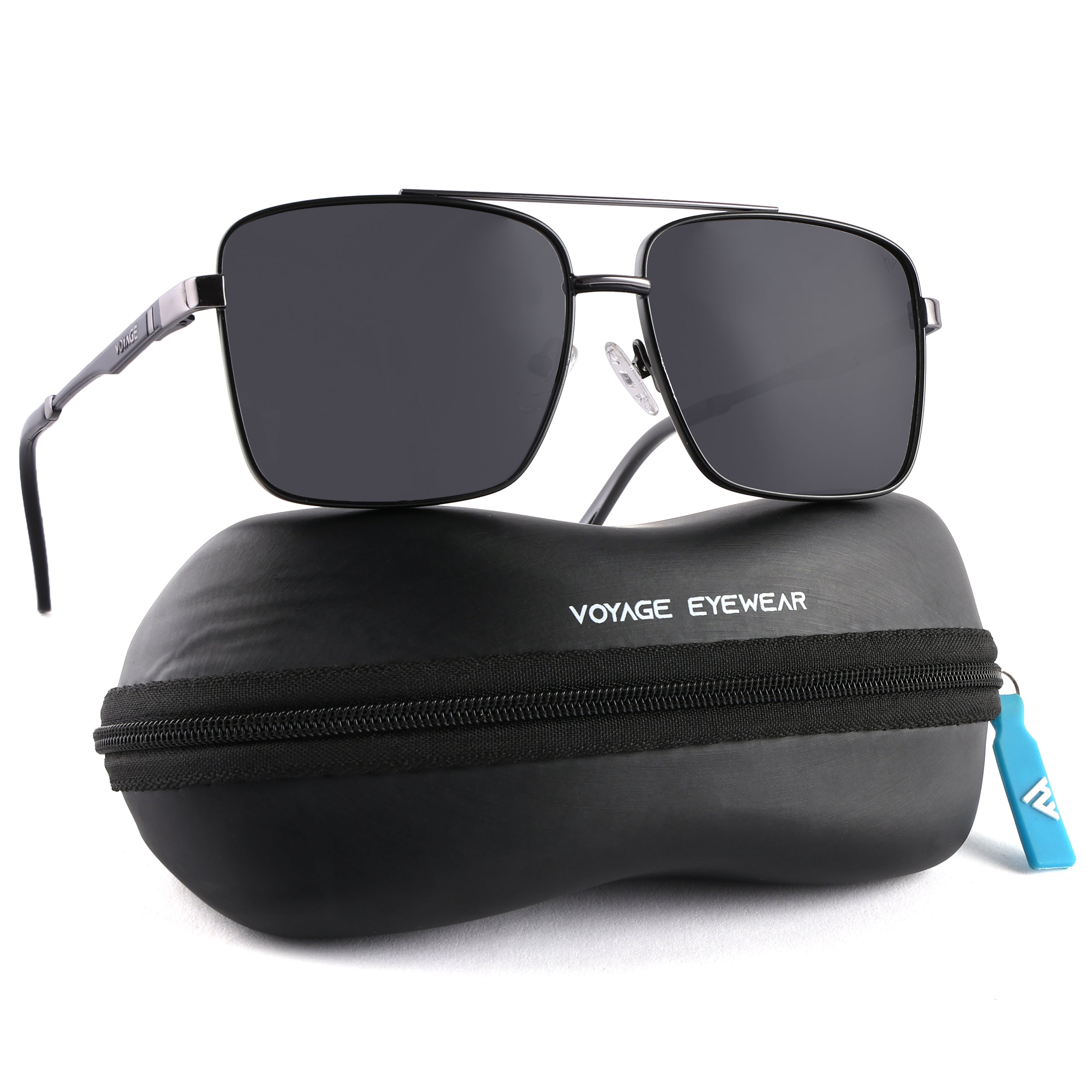 Wayfarer Polarized Sunglasses (Black Lens | Black & Grey Frame - PMG5306)