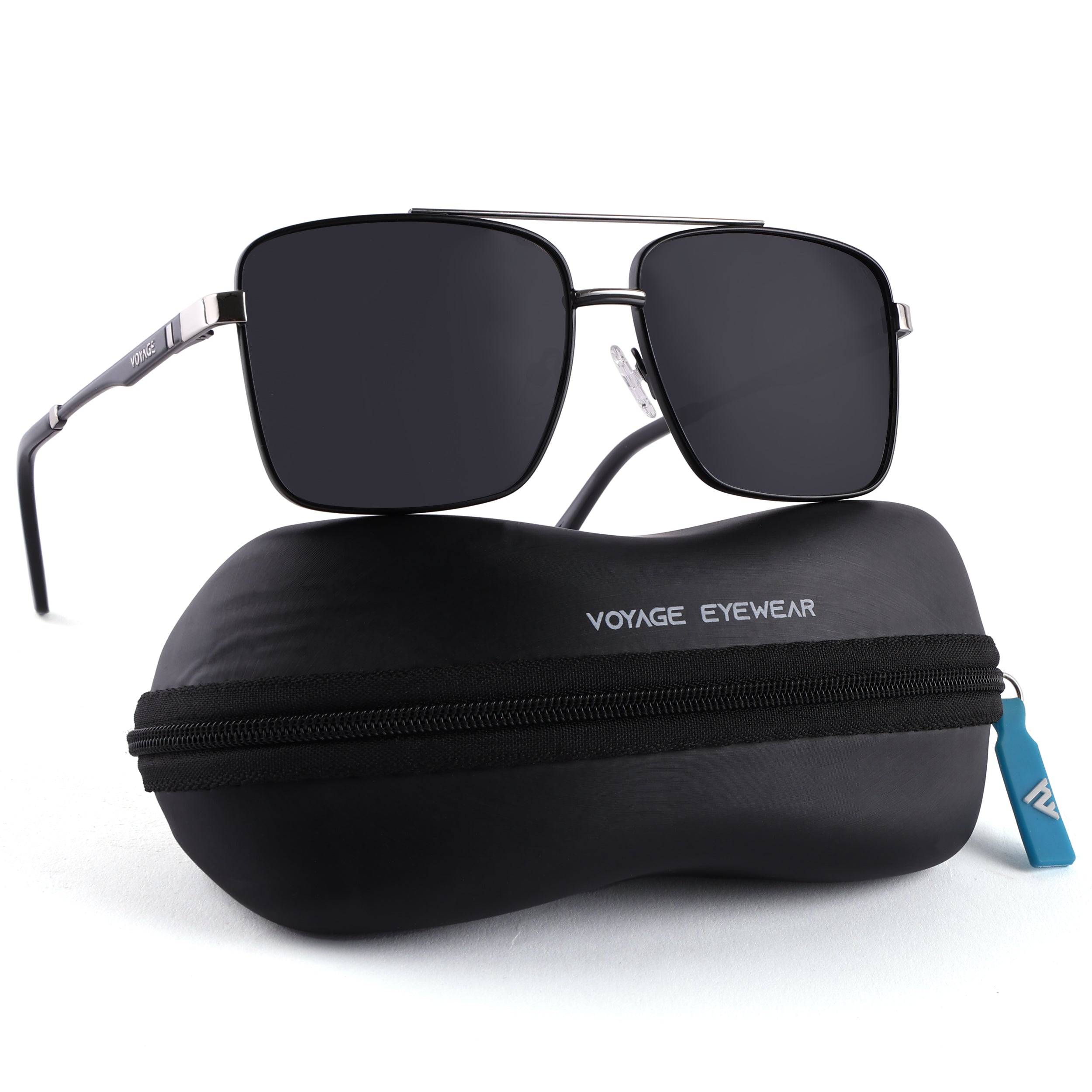 Wayfarer Polarized Sunglasses (Black Lens | Black & Silver Frame - PMG5307)