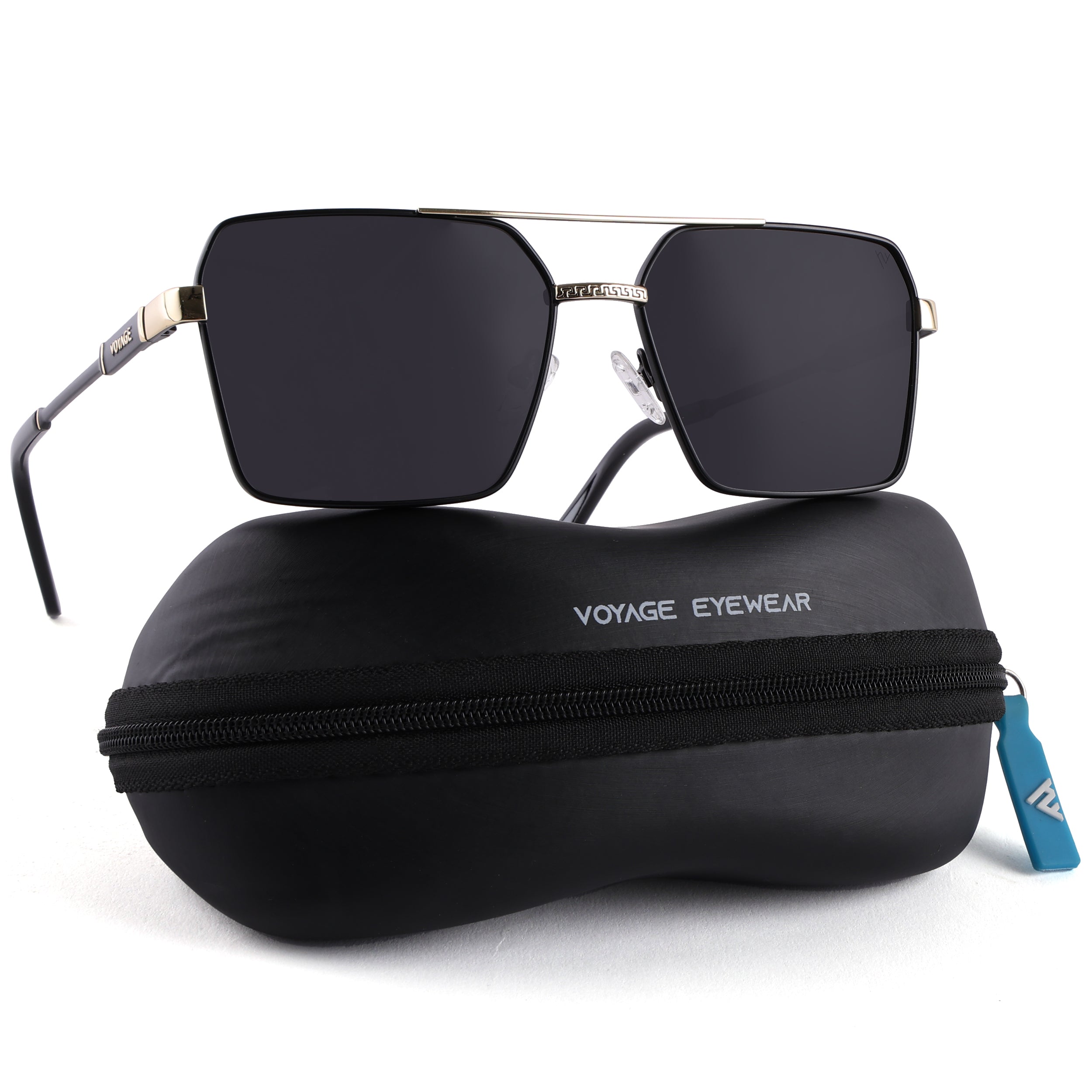 Wayfarer Polarized Sunglasses (Black Lens | Black & Golden Frame - PMG5311)