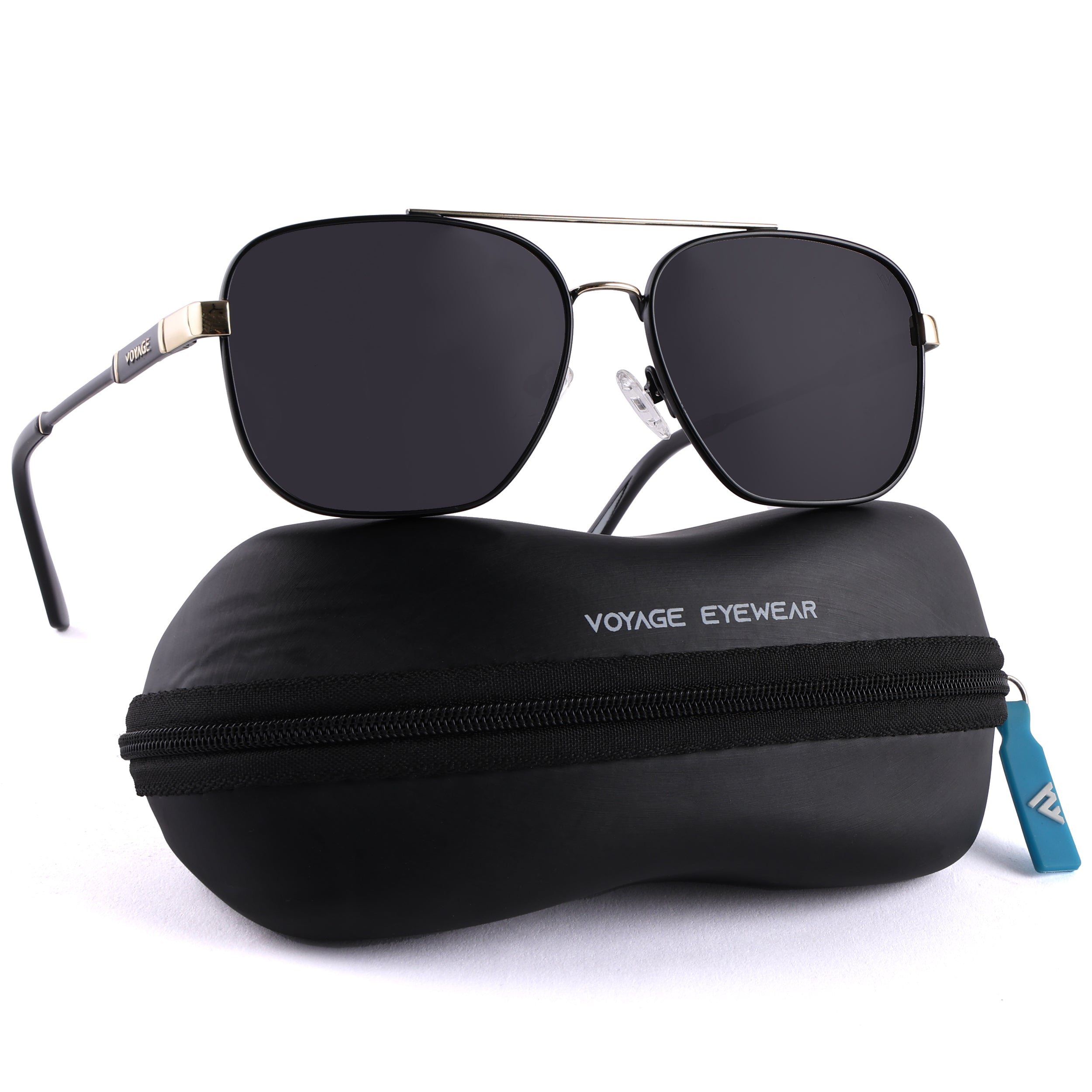 Wayfarer Polarized Sunglasses (Black Lens | Black & Golden Frame - PMG5314)