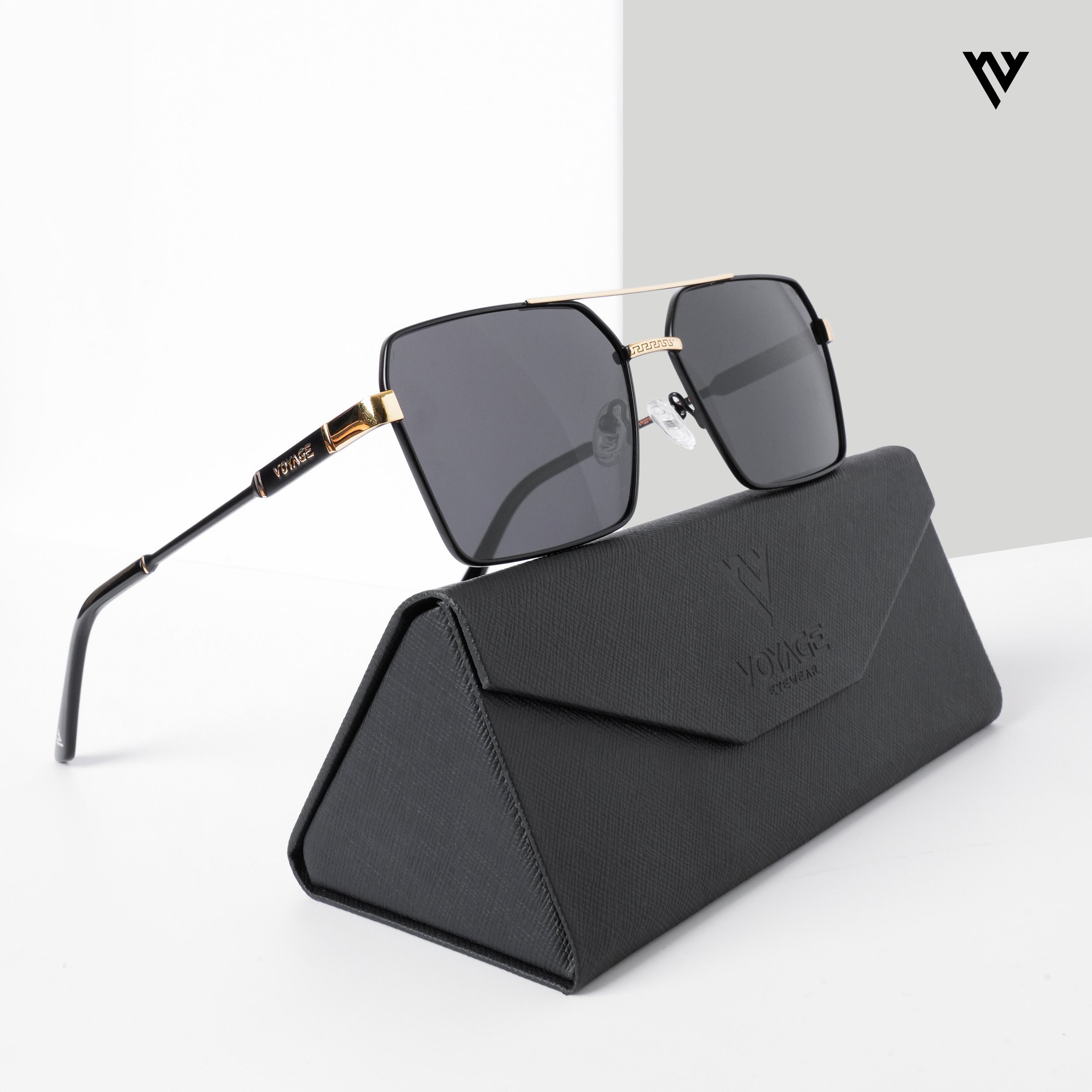 Voyage Exclusive Wayfarer Polarized Sunglasses for Men & Women (Black Lens | Black & Golden Frame - PMG5311)