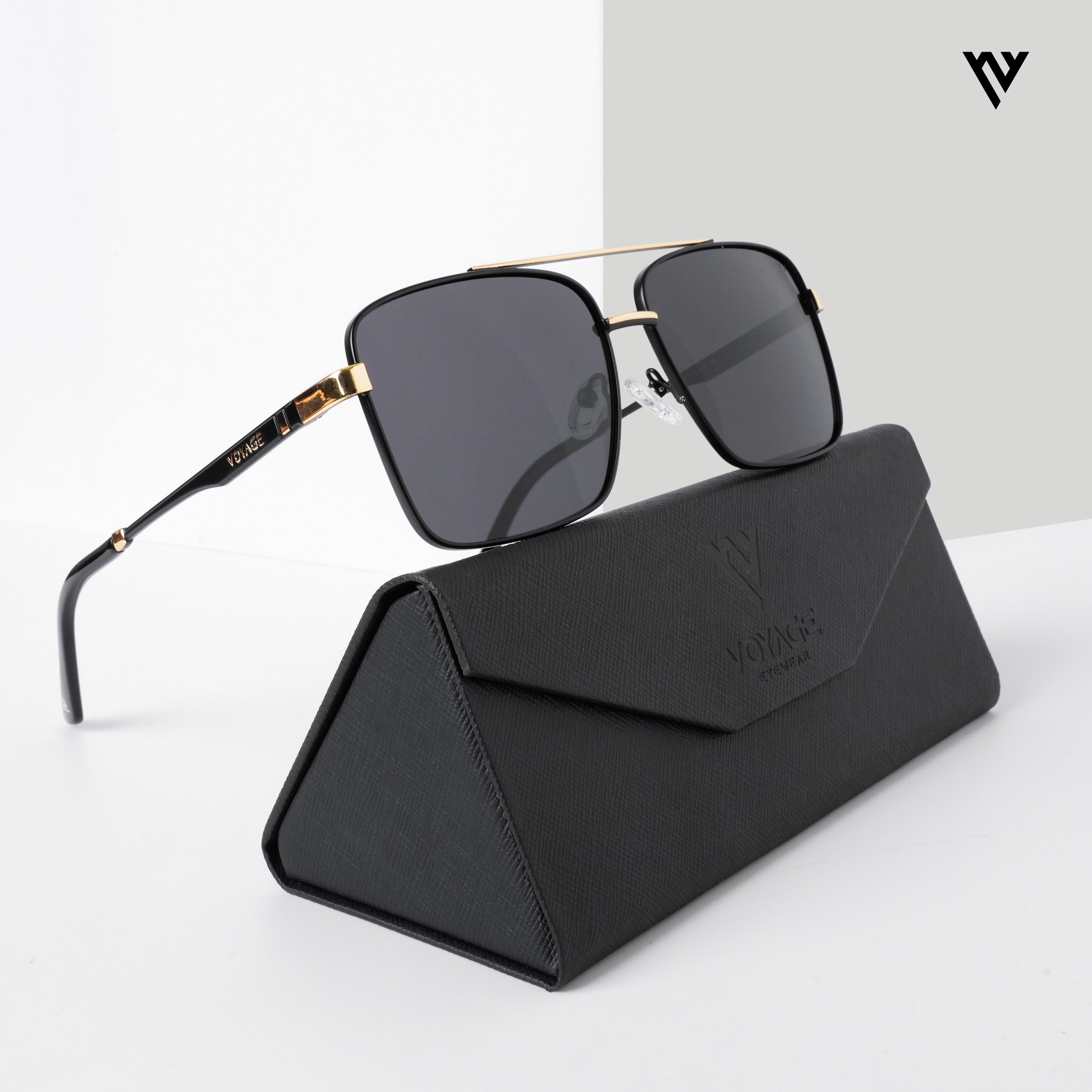 Voyage Exclusive Wayfarer Polarized Sunglasses for Men & Women (Black Lens | Black & Golden Frame - PMG5305)